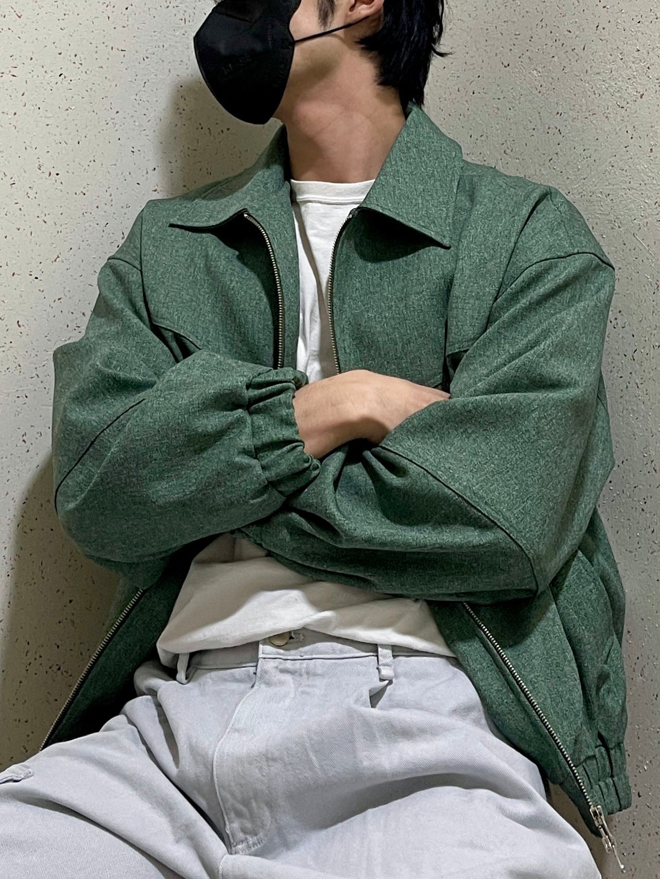 남자숏자켓 오버핏 크롭 봄재킷 미니멀룩 그린 Balloon Crop Jacket green