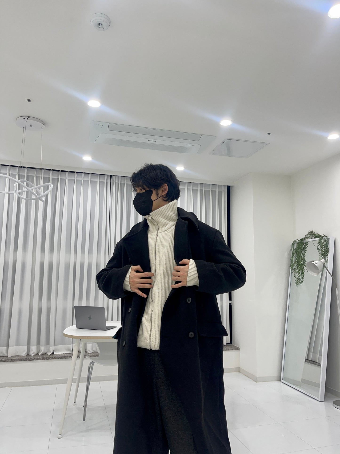Back Slit Overfit Double Coat Black
