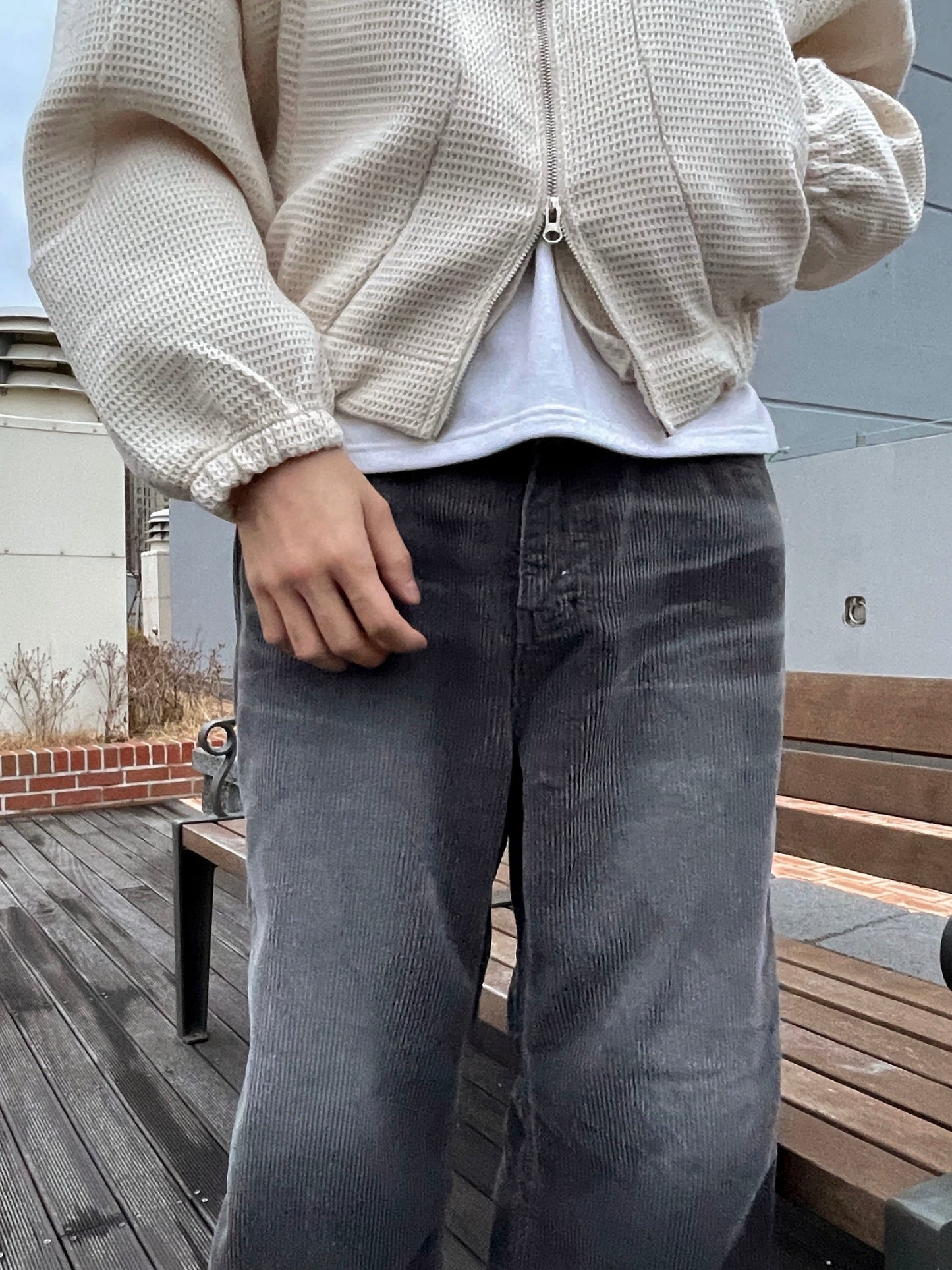 Embo Washing Wide Corduroy Pants Charcoal