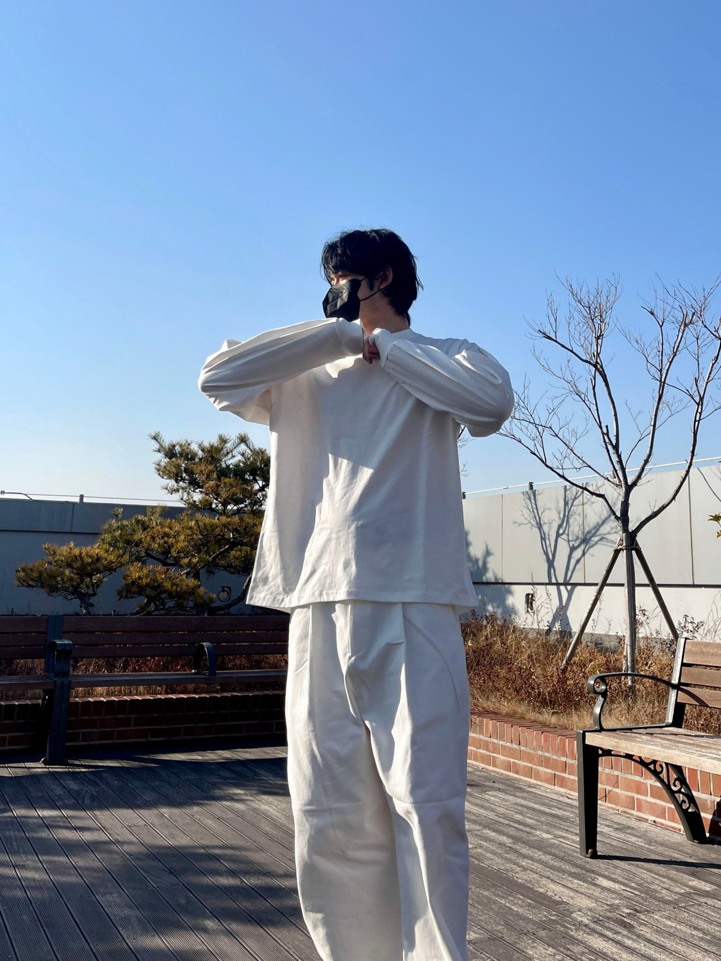 벌룬핏 티셔츠 오버핏 유니크 사계절 쭉티 화이트 Balloon Overfit Long Sleeve White