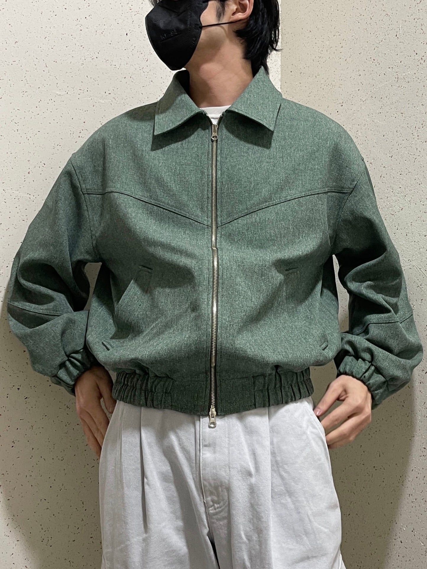 남자숏자켓 오버핏 크롭 봄재킷 미니멀룩 그린 Balloon Crop Jacket green