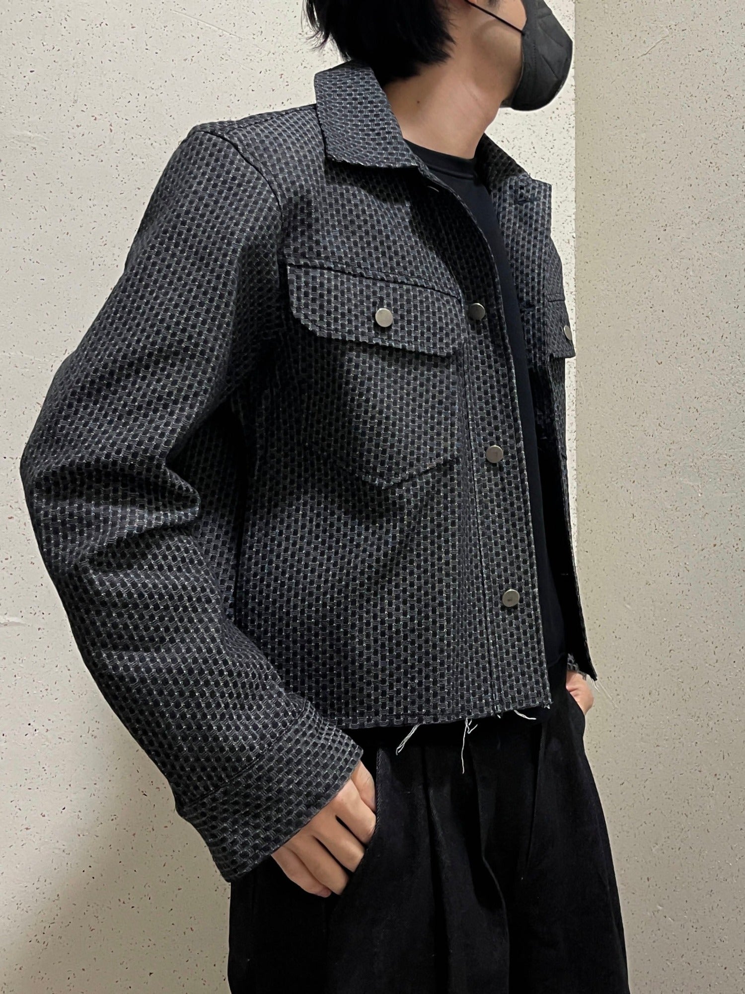 Crop Cutting Denim Jacket Black 남자데님자켓 밑단컷팅 크롭자켓 오버핏 흑청