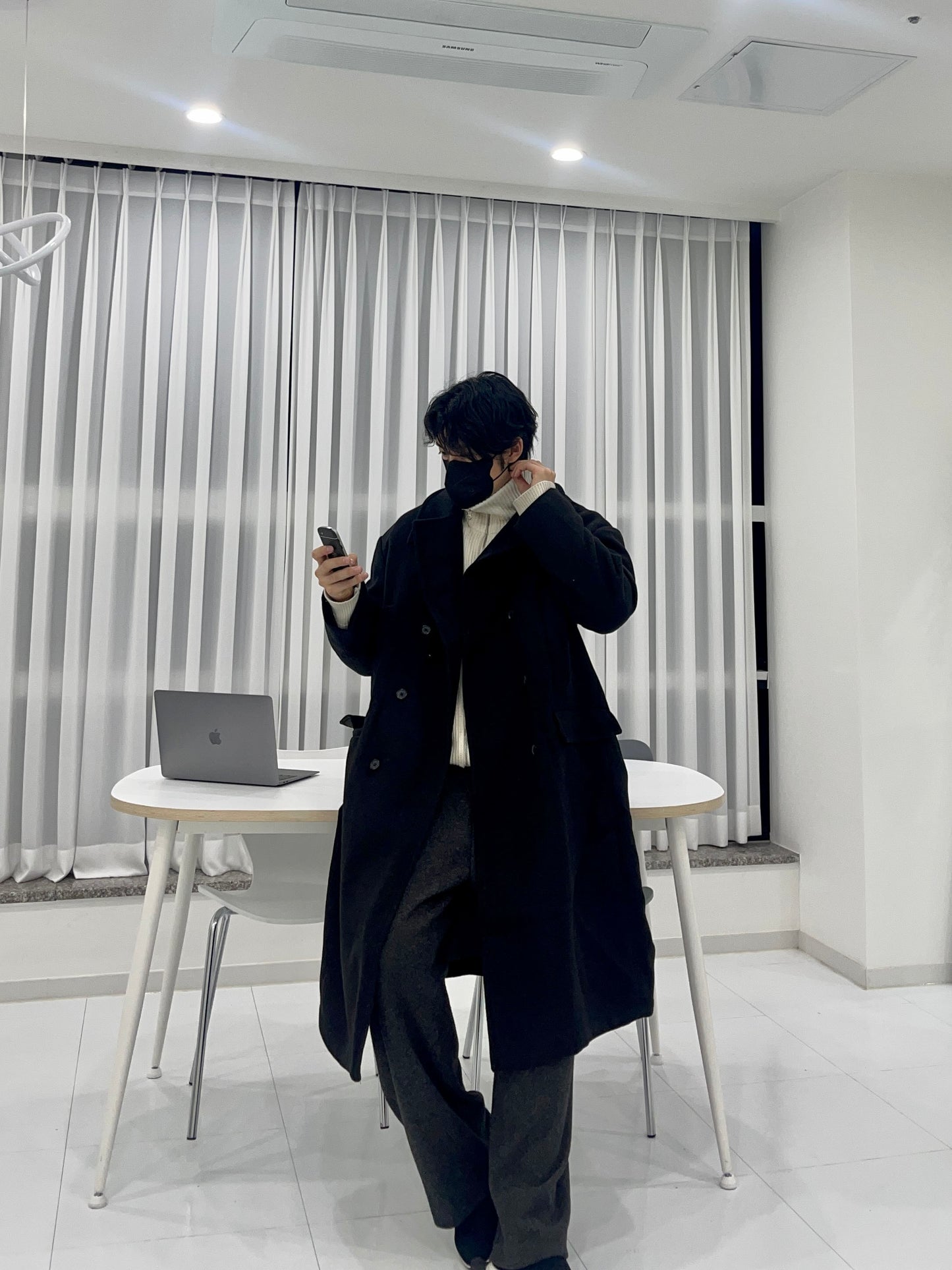 Back Slit Overfit Double Coat Black