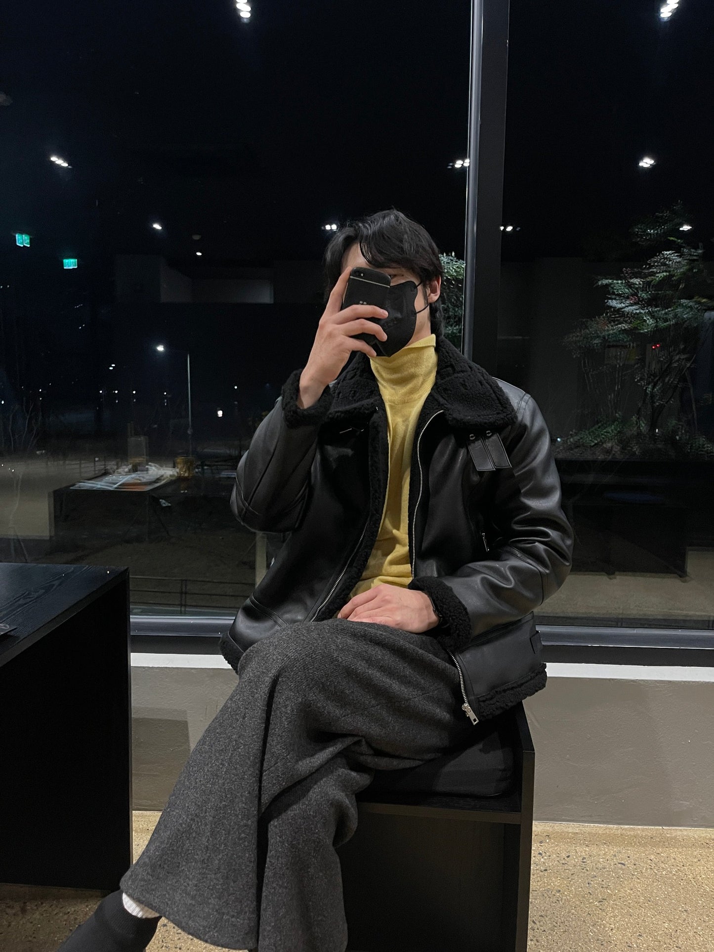 Casual Shearling Jacket Mustang Black