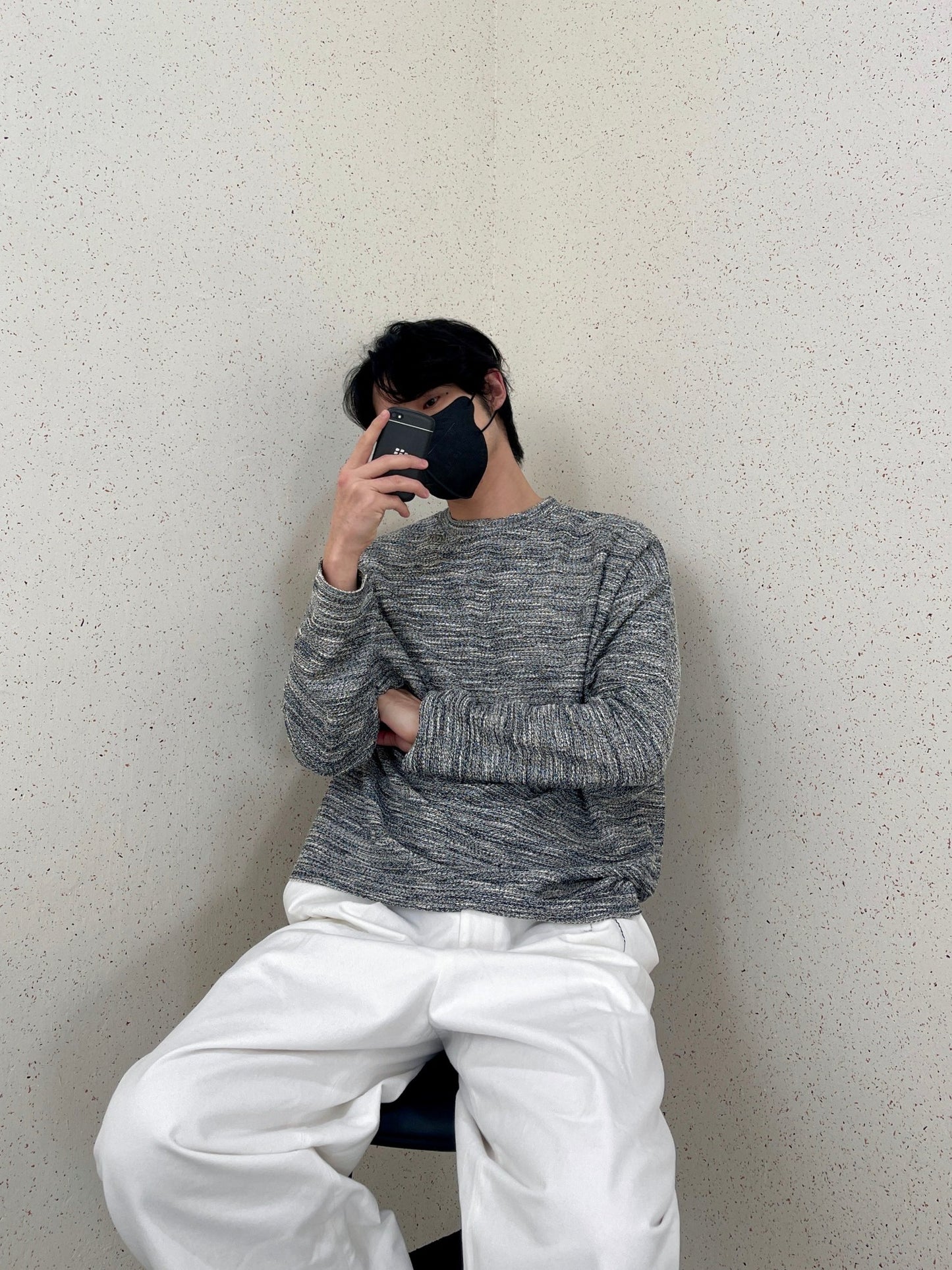 Rough Tweed Knit Grey 트위드 오버핏 긴팔티 루즈핏 남자 봄 니트 그레이