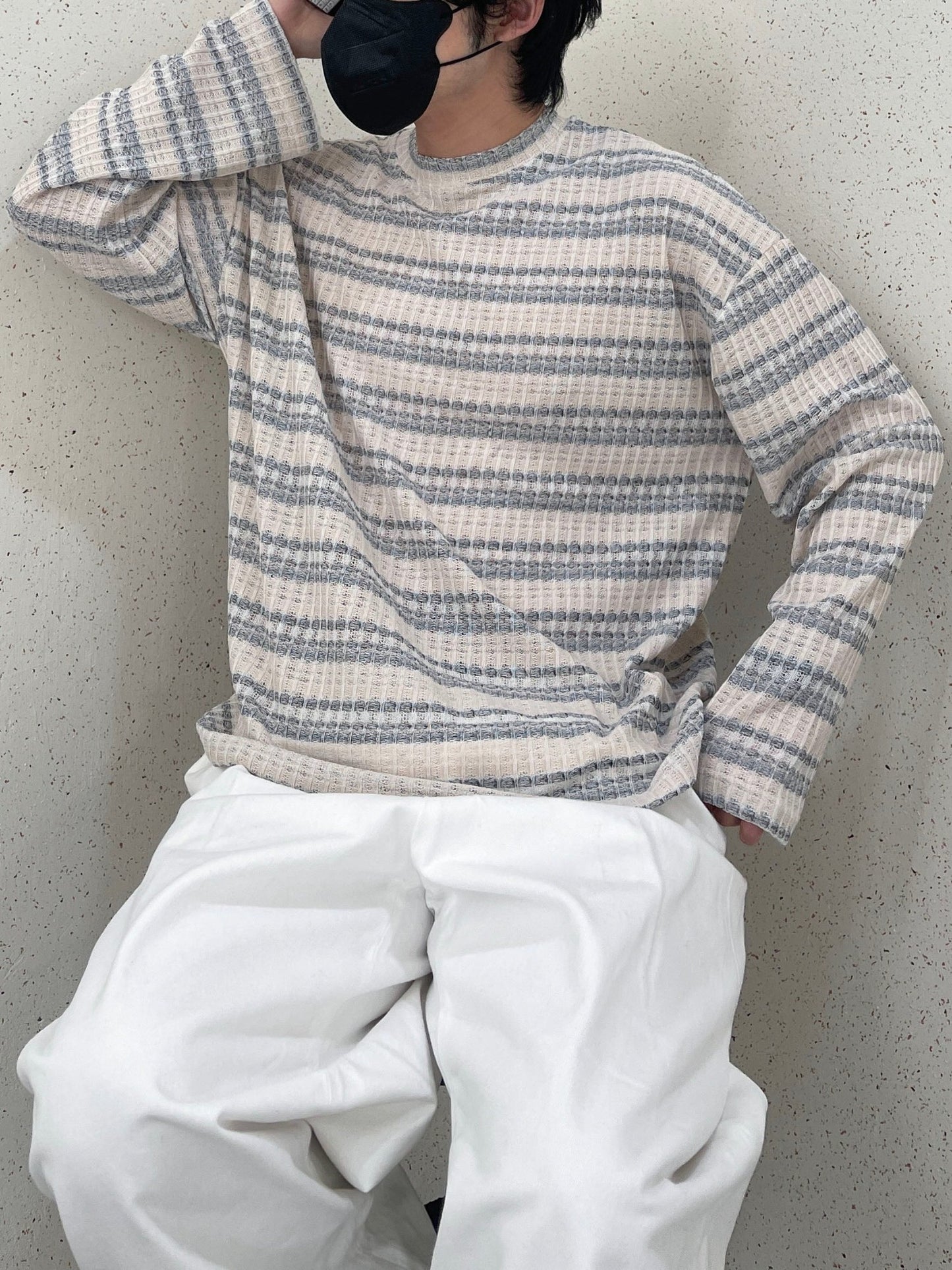 Unique Stripe Knit Grey 스트라이프 니트티 봄 남자니트 루즈핏 오버핏 단가라니트 그레이