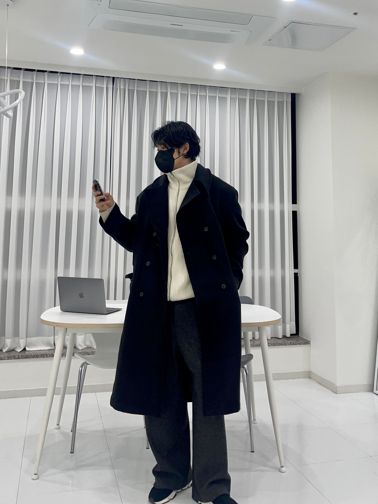 Back Slit Overfit Double Coat Black