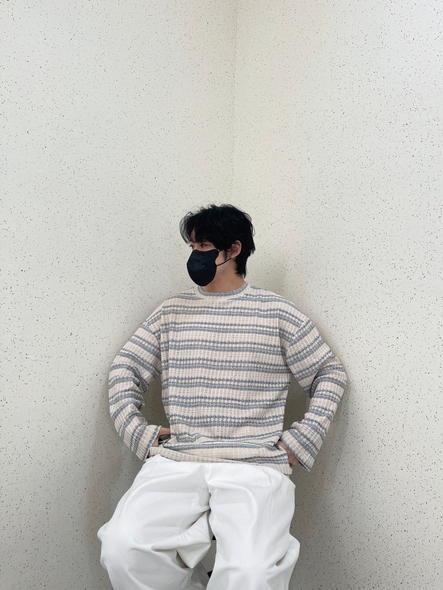 Unique Stripe Knit Grey 스트라이프 니트티 봄 남자니트 루즈핏 오버핏 단가라니트 그레이