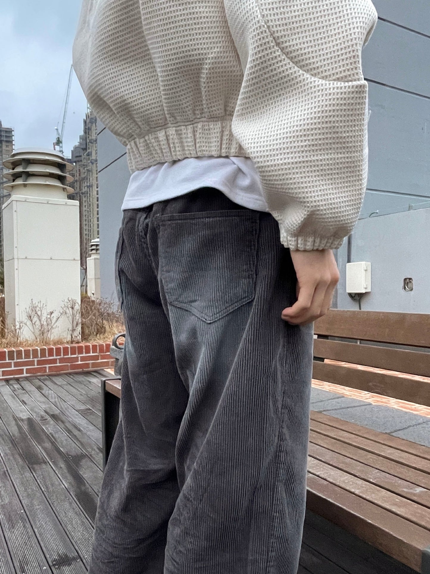 Embo Washing Wide Corduroy Pants Charcoal