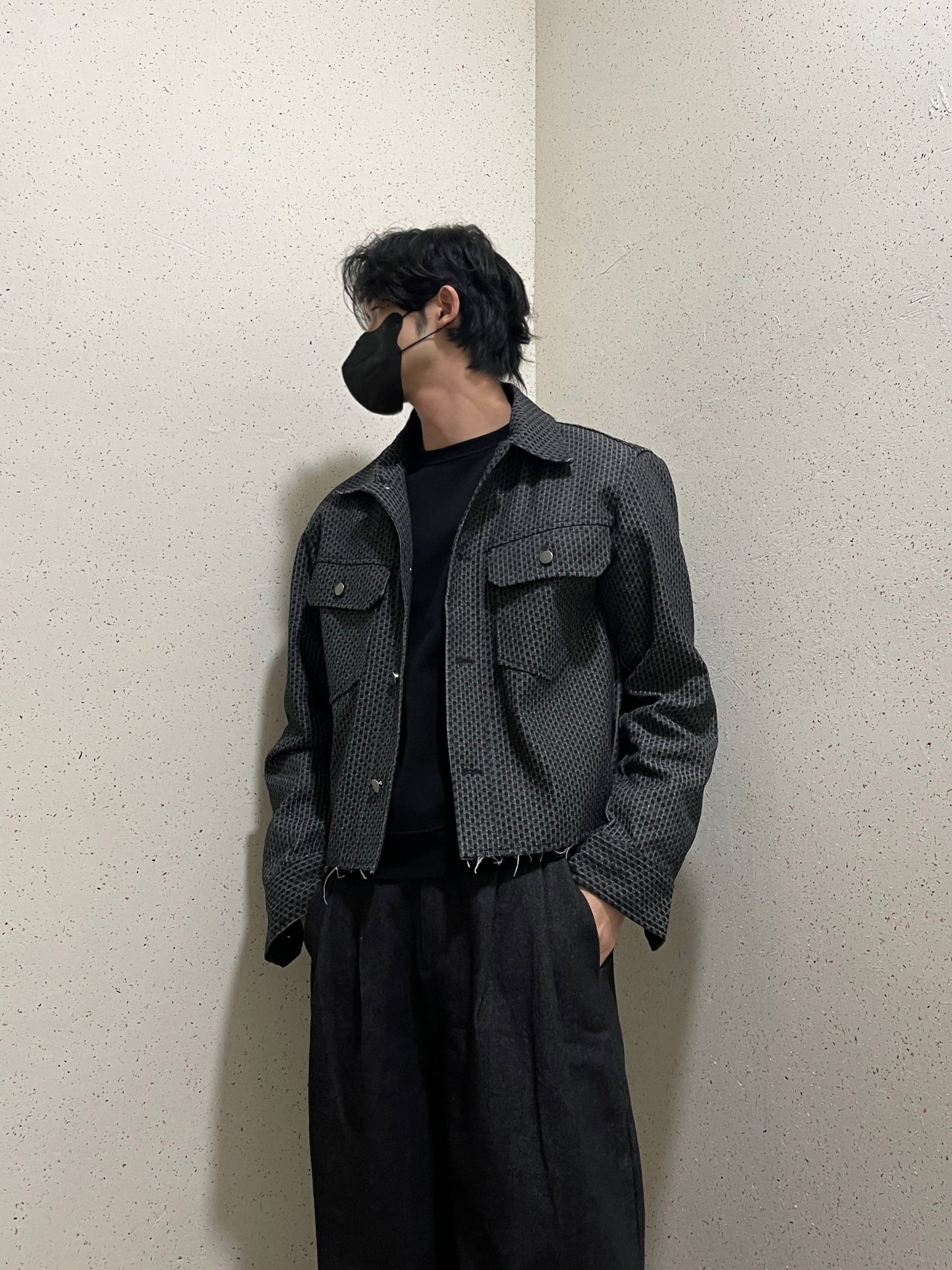 Crop Cutting Denim Jacket Black 남자데님자켓 밑단컷팅 크롭자켓 오버핏 흑청