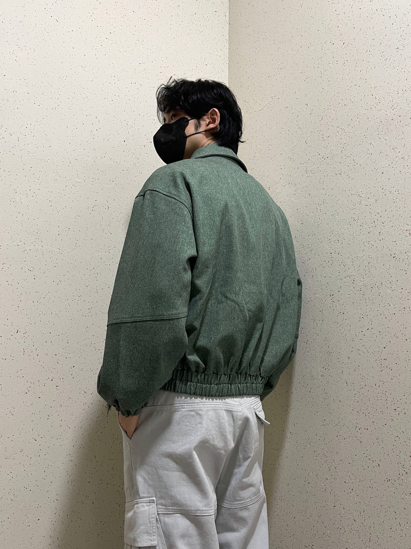 남자숏자켓 오버핏 크롭 봄재킷 미니멀룩 그린 Balloon Crop Jacket green