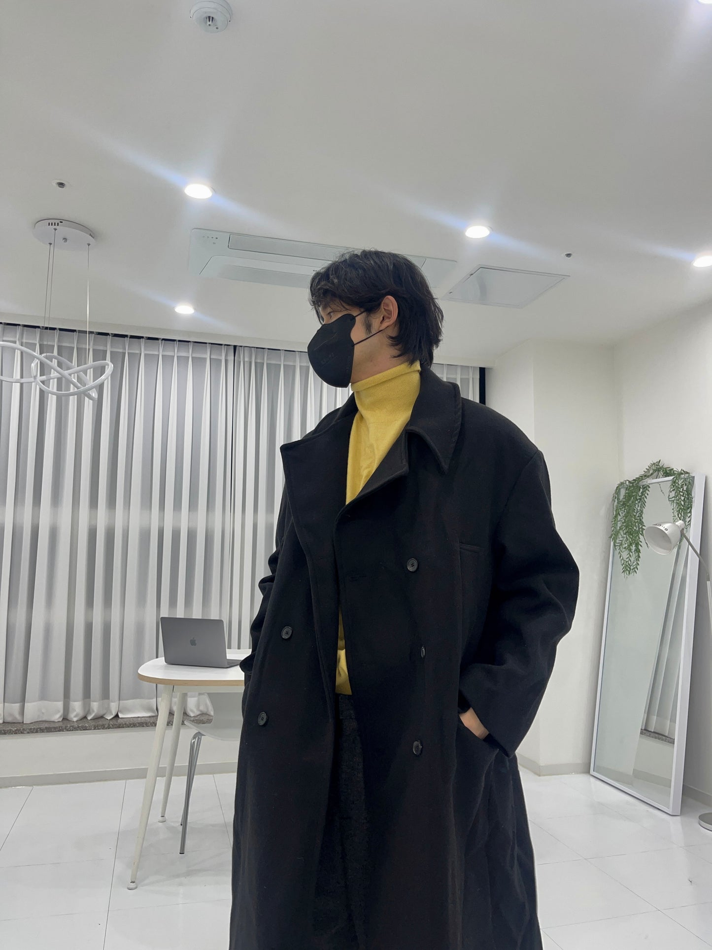 Back Slit Overfit Double Coat Black