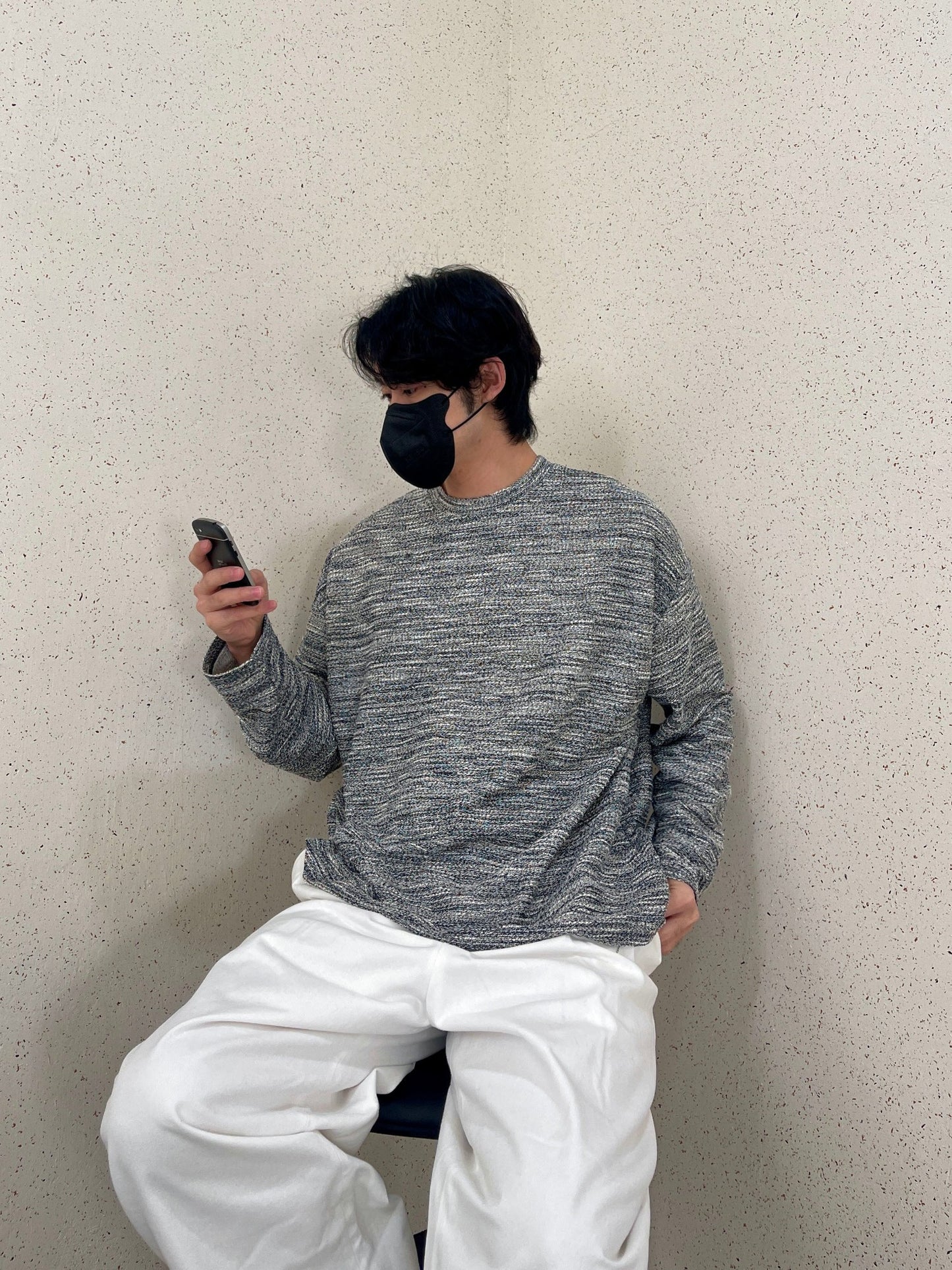 Rough Tweed Knit Grey 트위드 오버핏 긴팔티 루즈핏 남자 봄 니트 그레이