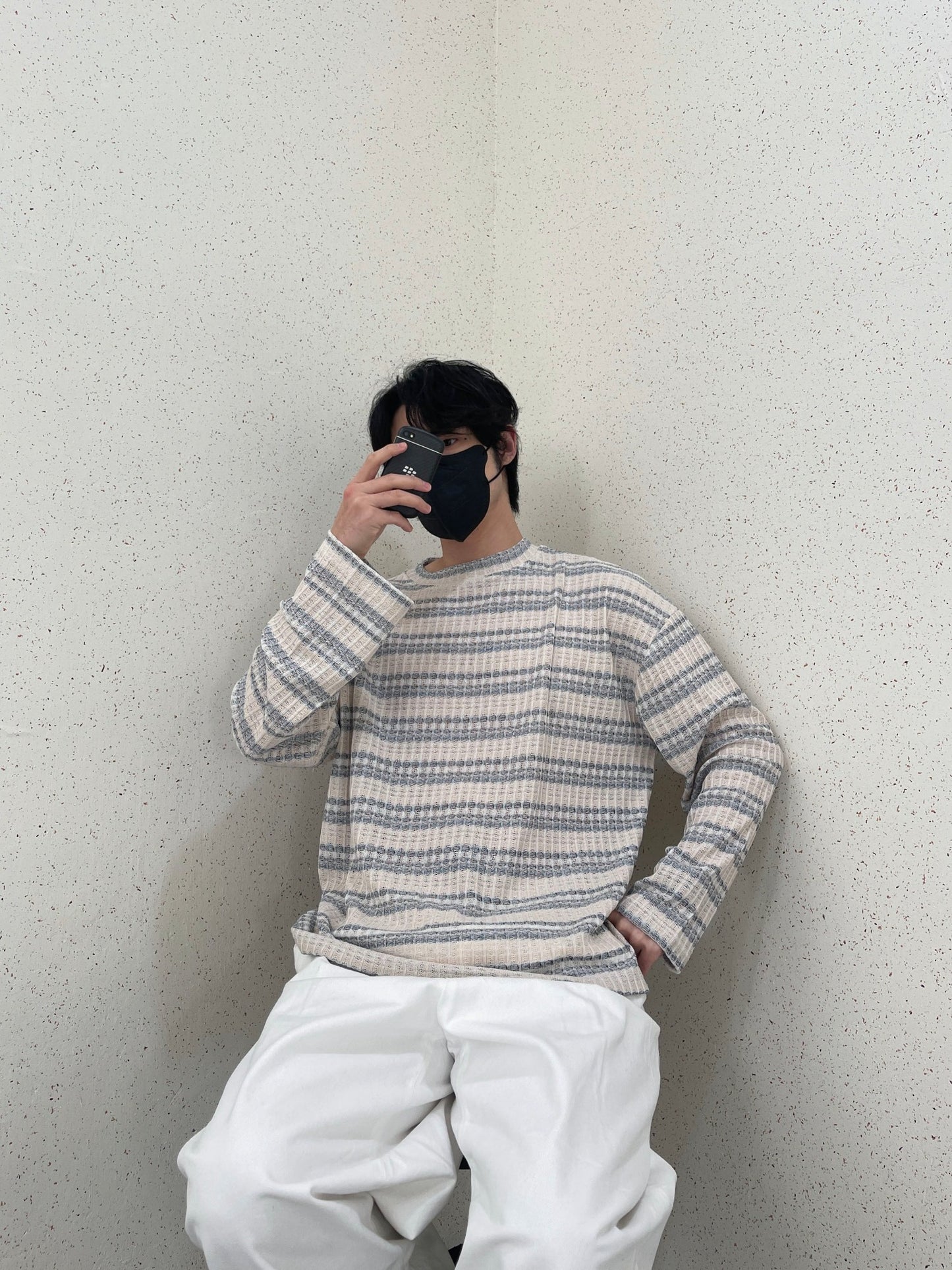 Unique Stripe Knit Grey 스트라이프 니트티 봄 남자니트 루즈핏 오버핏 단가라니트 그레이