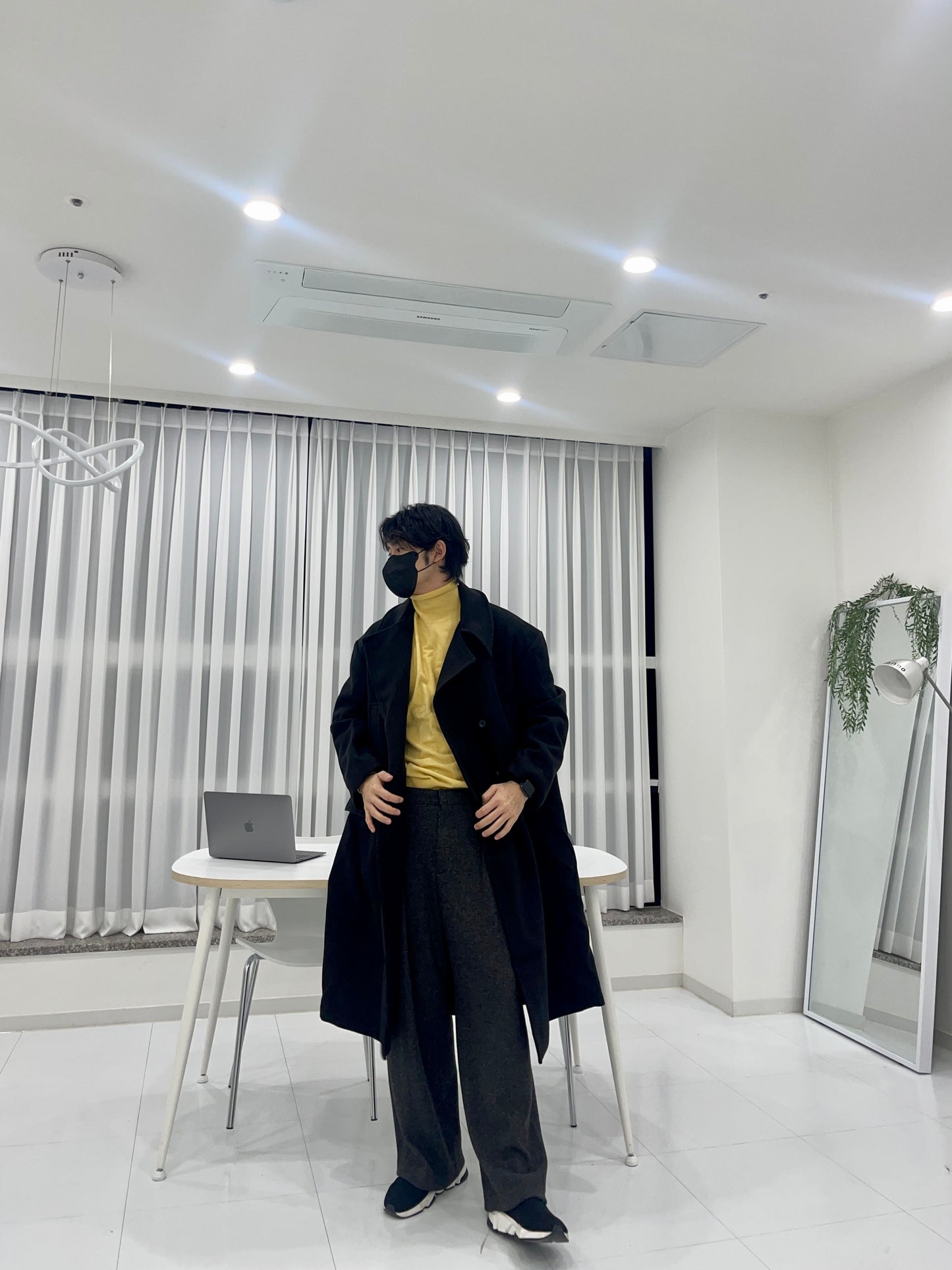 Back Slit Overfit Double Coat Black