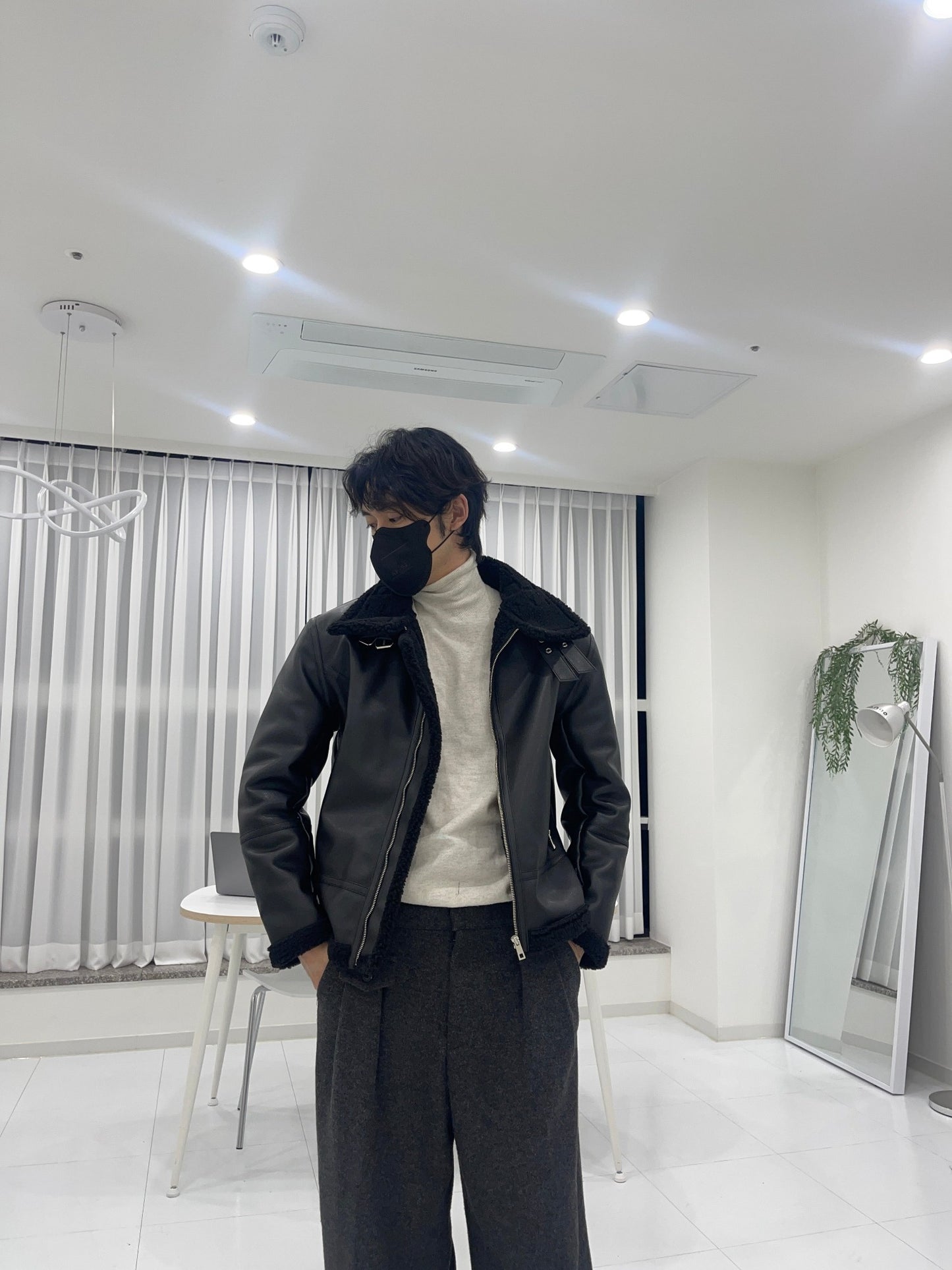 Casual Shearling Jacket Mustang Black