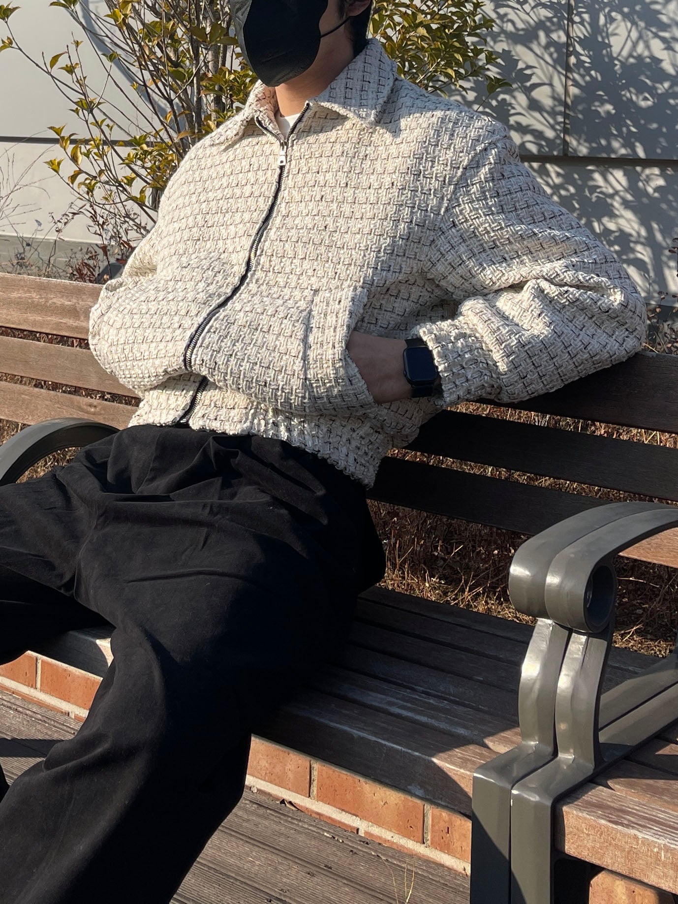 트위드 크롭 오버핏 점퍼 블루종 울 트위드자켓 카라자켓 아이보리 Tweed Cropped Wool Jumper Ivory