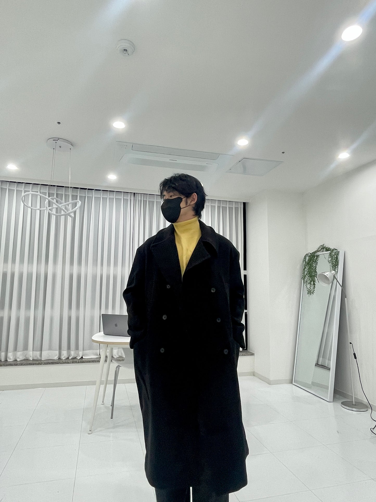 Back Slit Overfit Double Coat Black