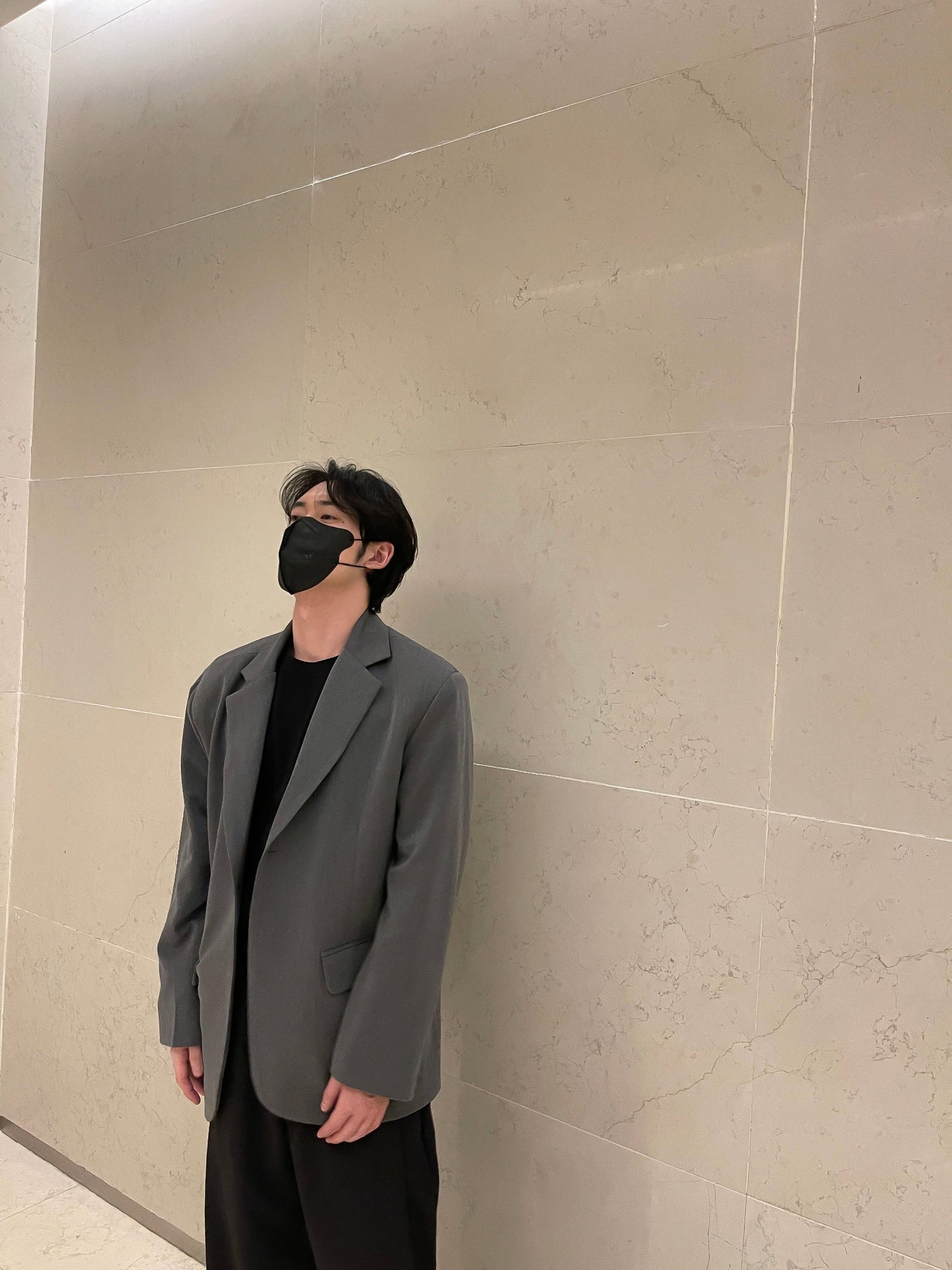 남자 싱글블레이저 오버핏 봄 미니멀룩 그레이 Daddy Single Blazer grey