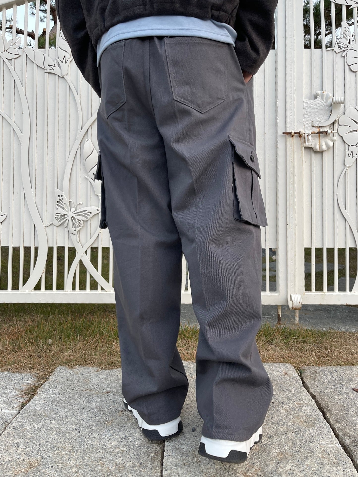 Nonfaded Row Cotton Wide Cargo Pants Charcoal