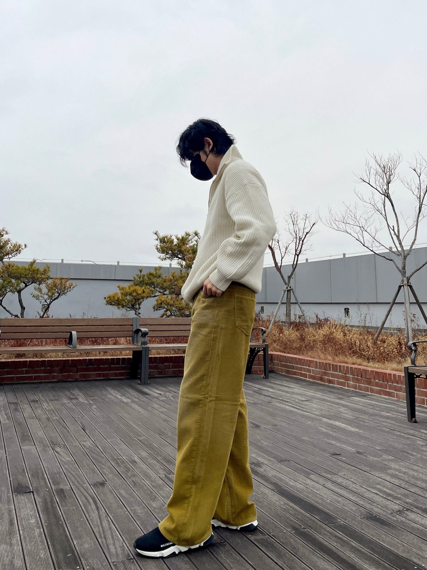 Embo Washing Wide Corduroy Pants Yellow