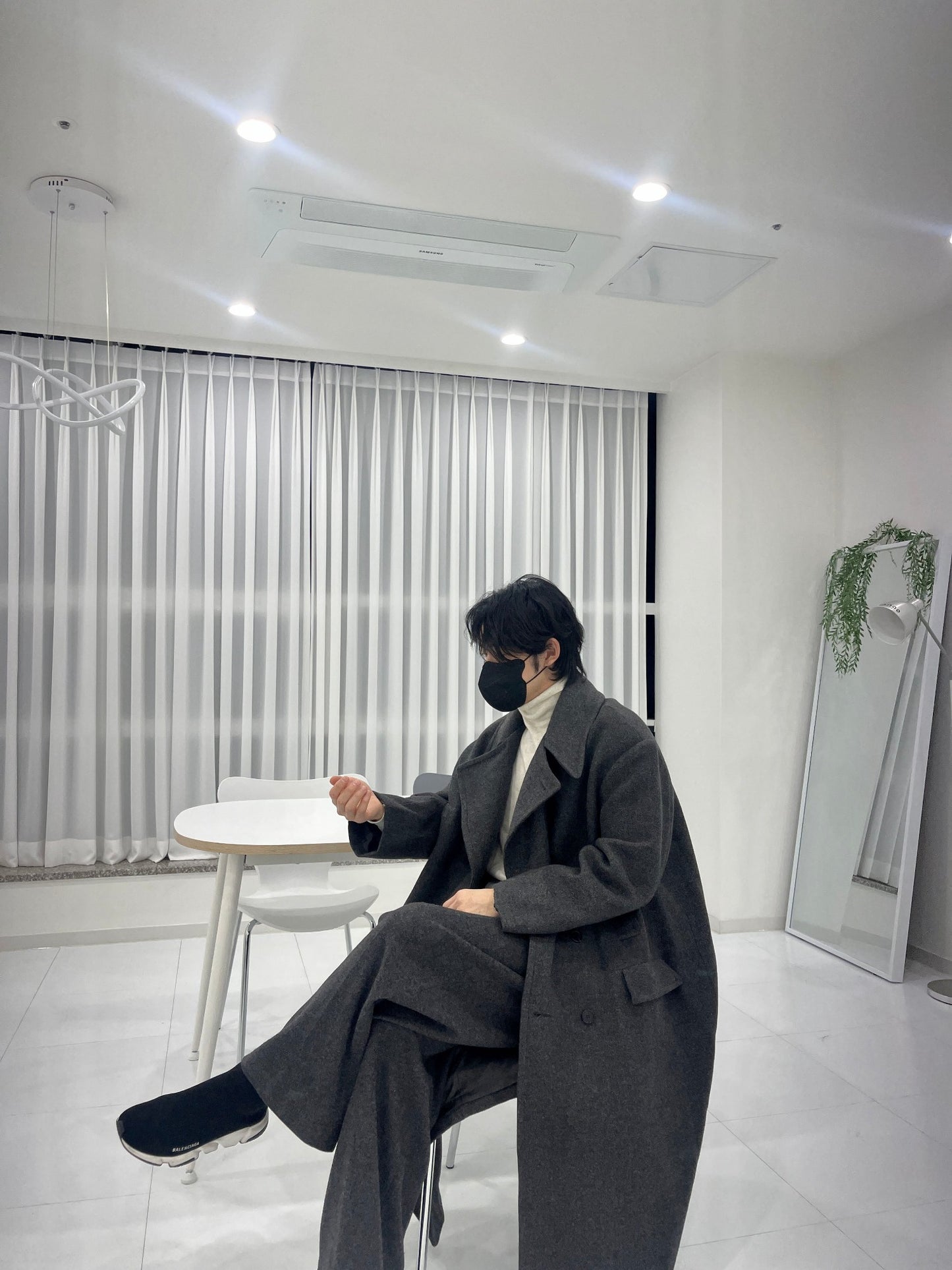 Back Slit Overfit Double Coat Charcoal