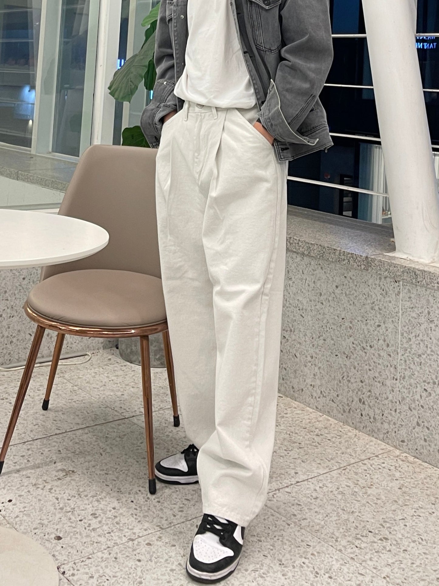 Long Wide Denim Pants Light gray