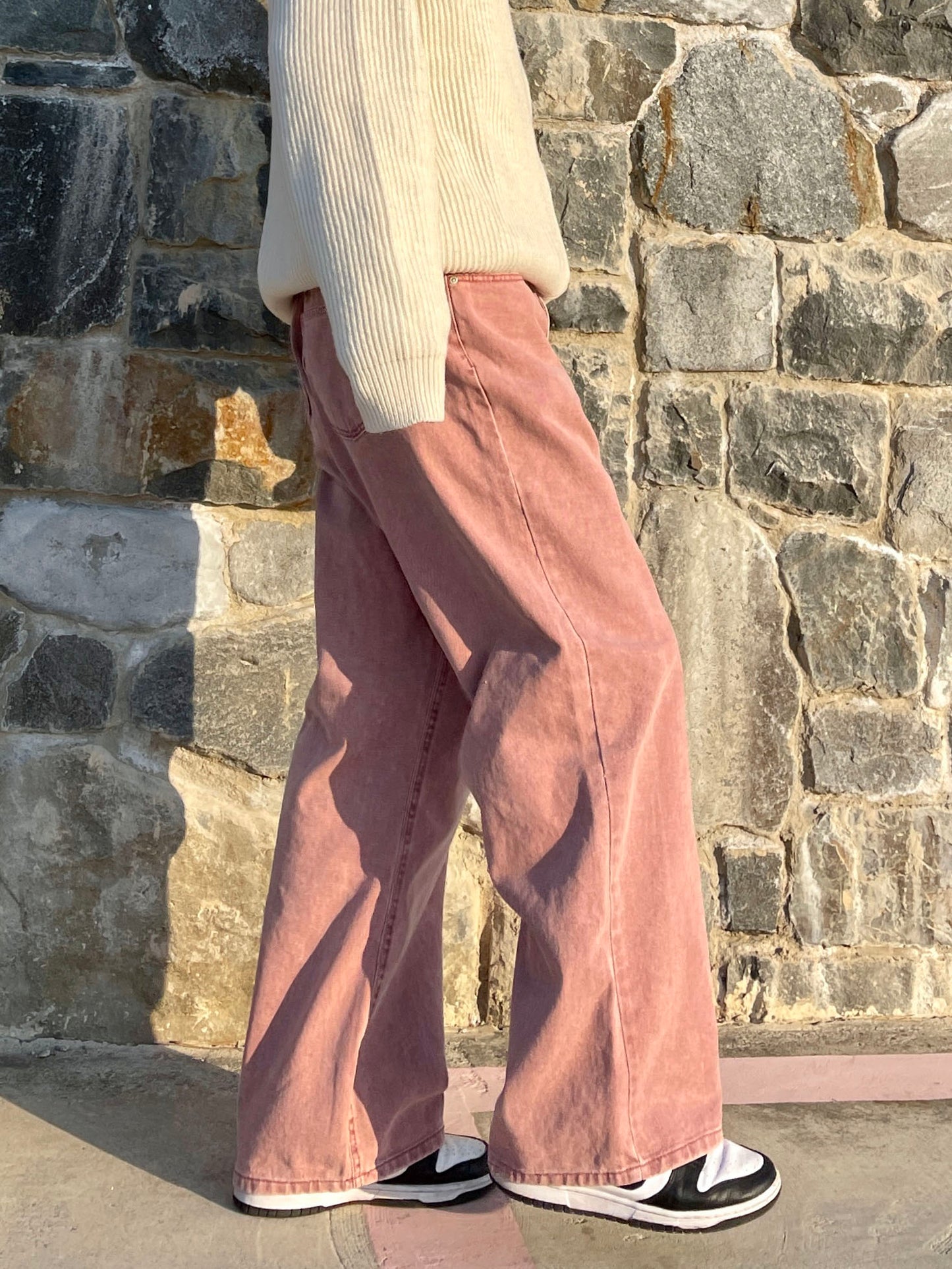 피그먼트 남자와이드바지 롱 와이드팬츠 오버핏 면바지 인디핑크 Pigment Cotton Wide Pants Indie Pink
