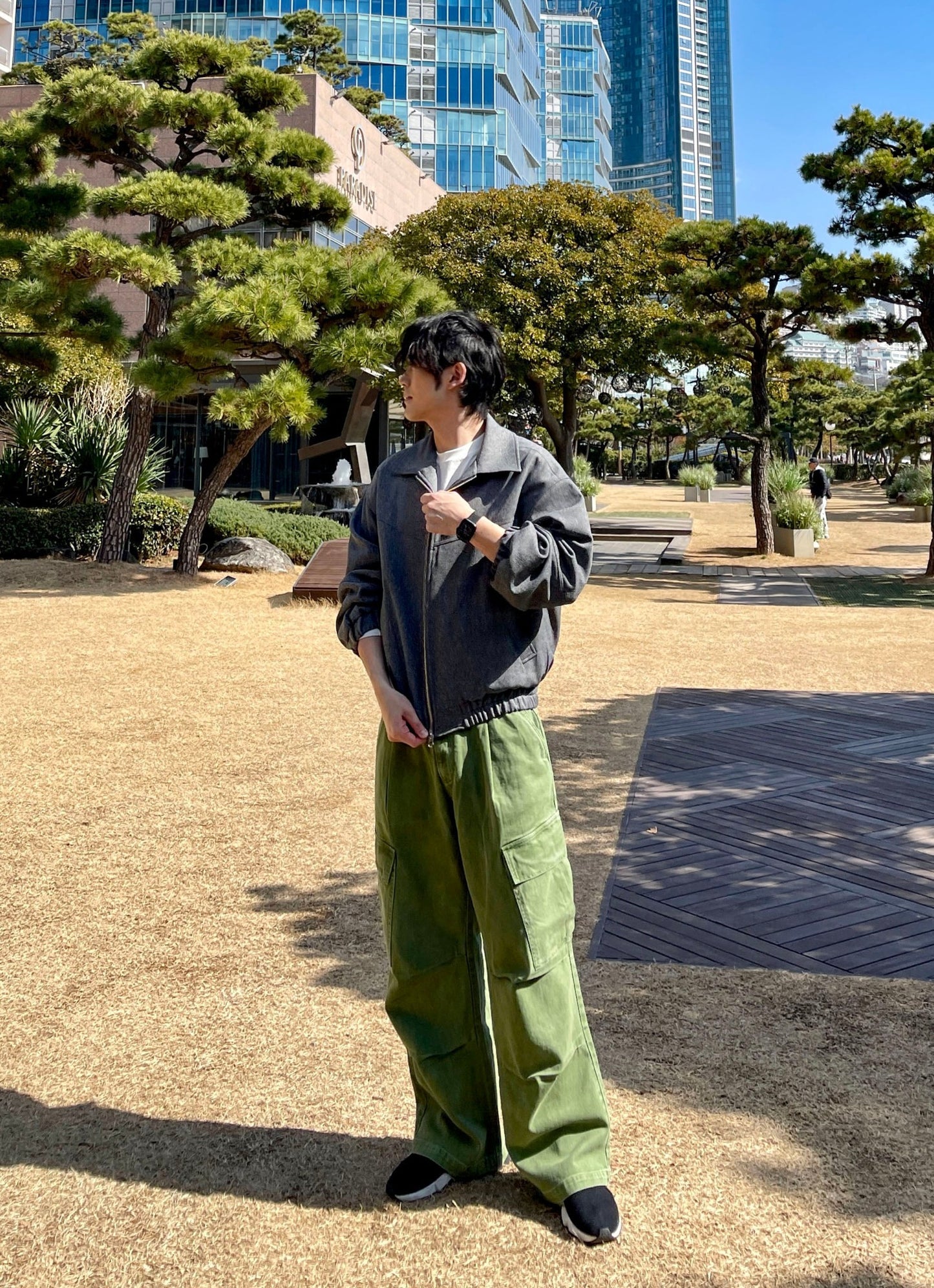 남성카고바지 와이드핏 핀턱 건빵 스트릿룩 올리브 Dyeing Wide Cargo Pants Olive