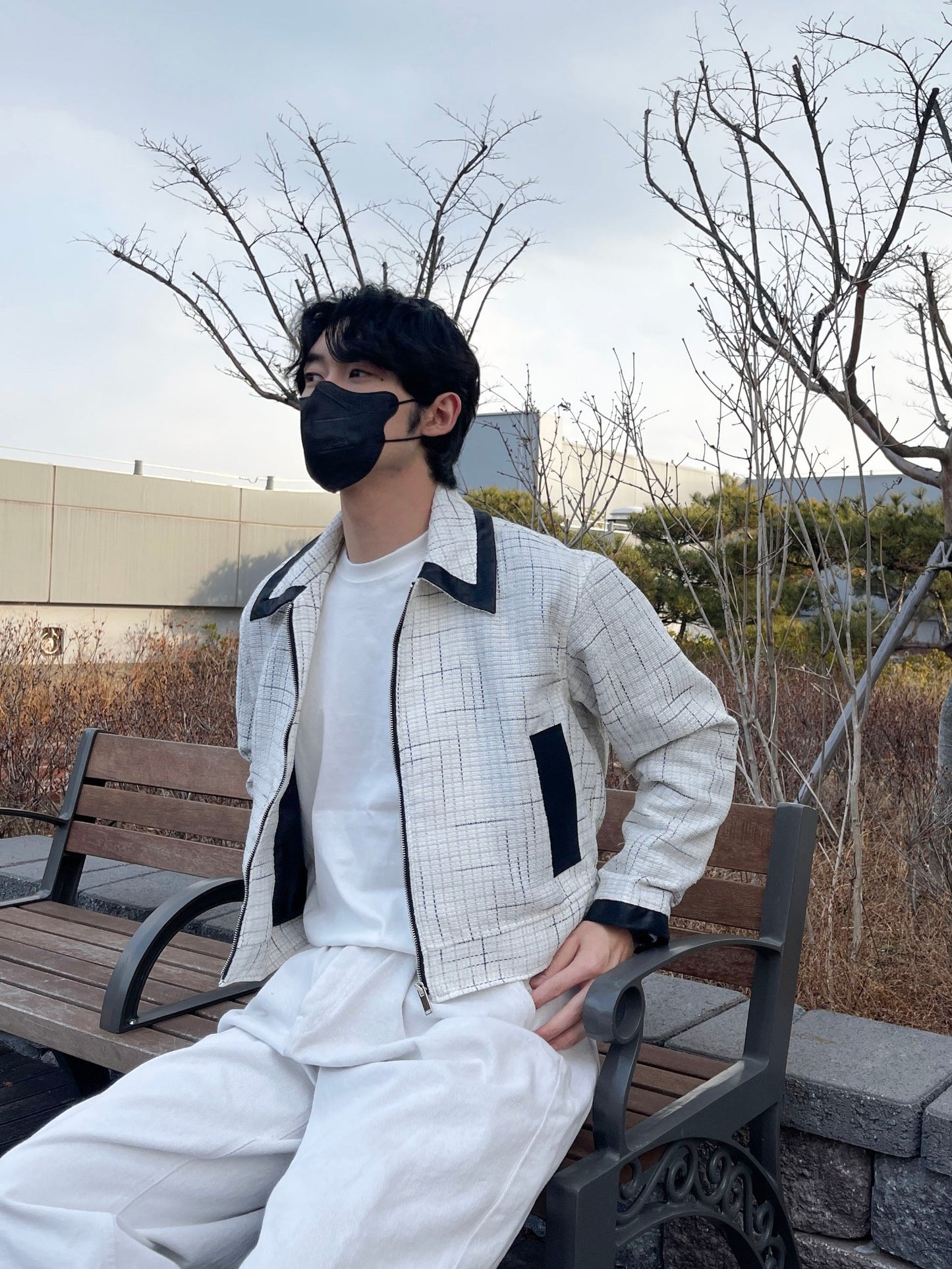 레더 배색 크롭자켓 트위드 숏 자켓 아이보리 Leather Coloring Tweed Cropped Jacket Ivory