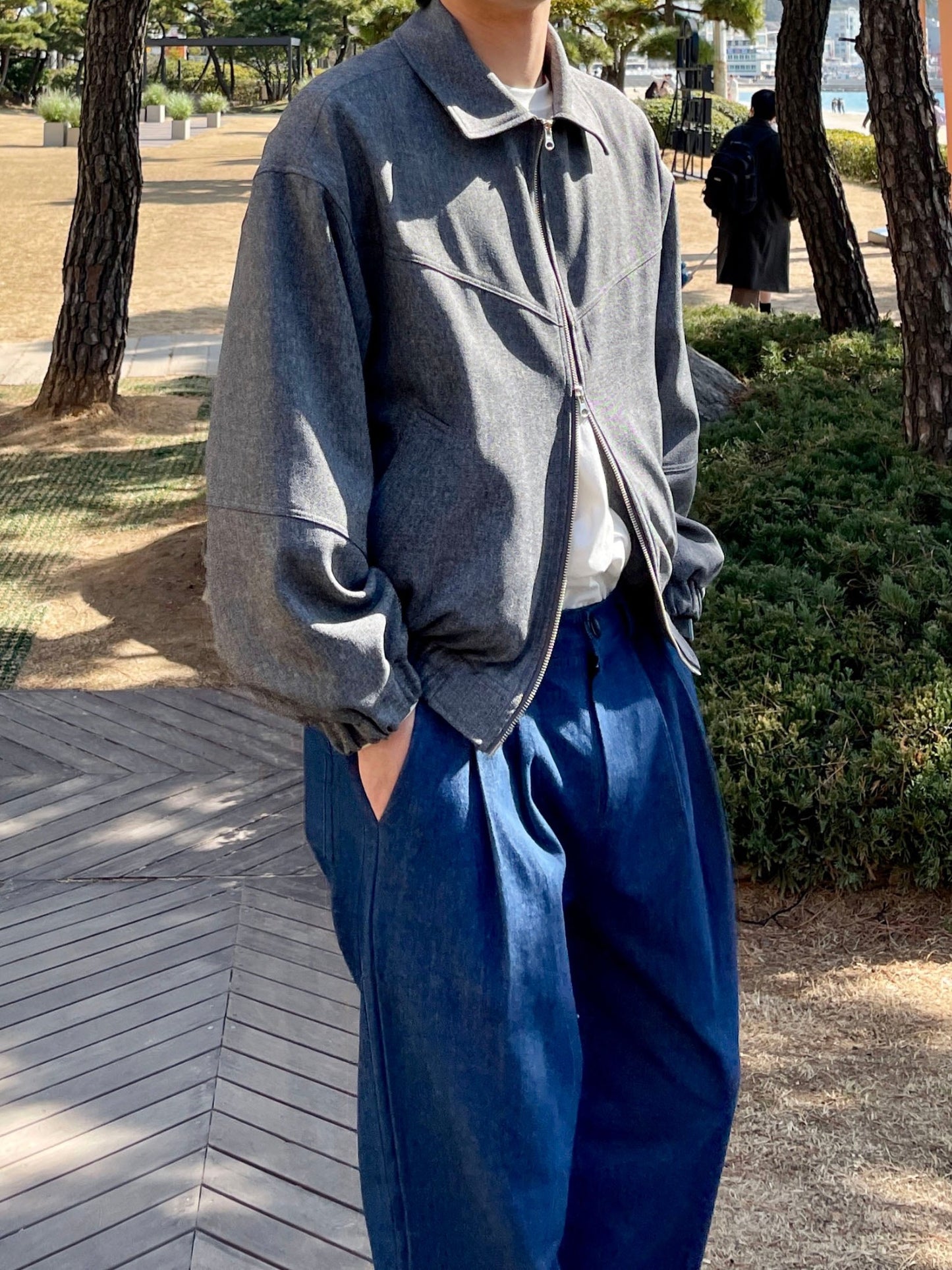 남자숏자켓 오버핏 크롭 봄재킷 미니멀룩 다크그레이 Balloon Crop Jacket darkgrey