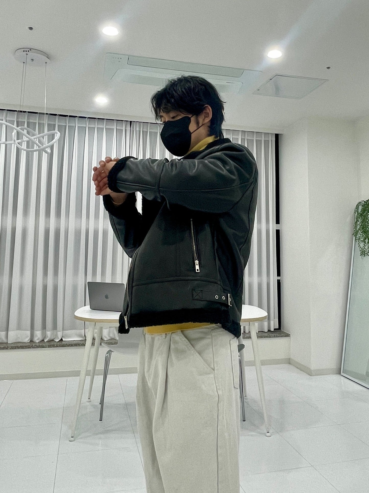 Casual Shearling Jacket Mustang Black