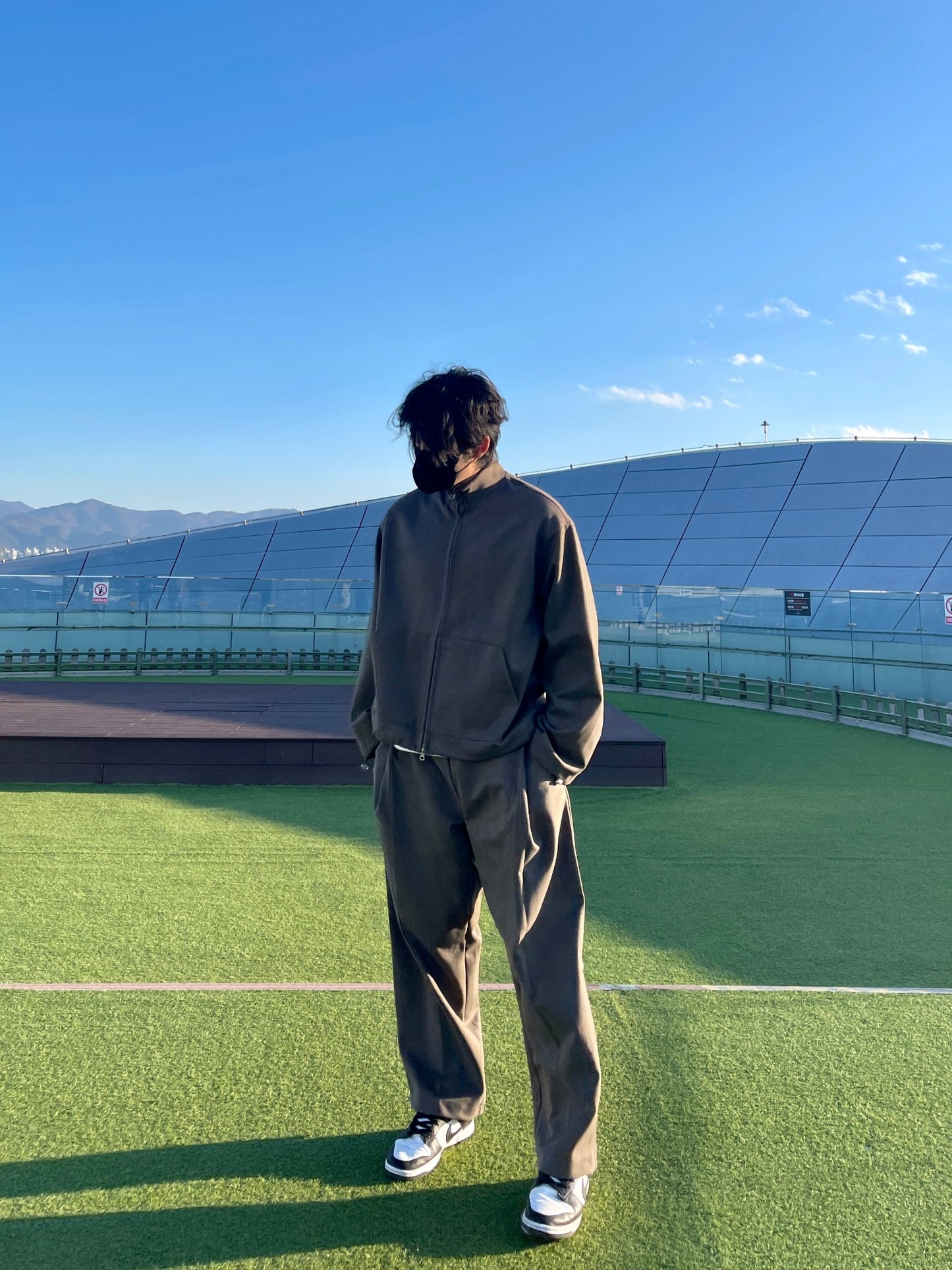 Woven Fleece Jacket Wide Pants Setup Khaki brown