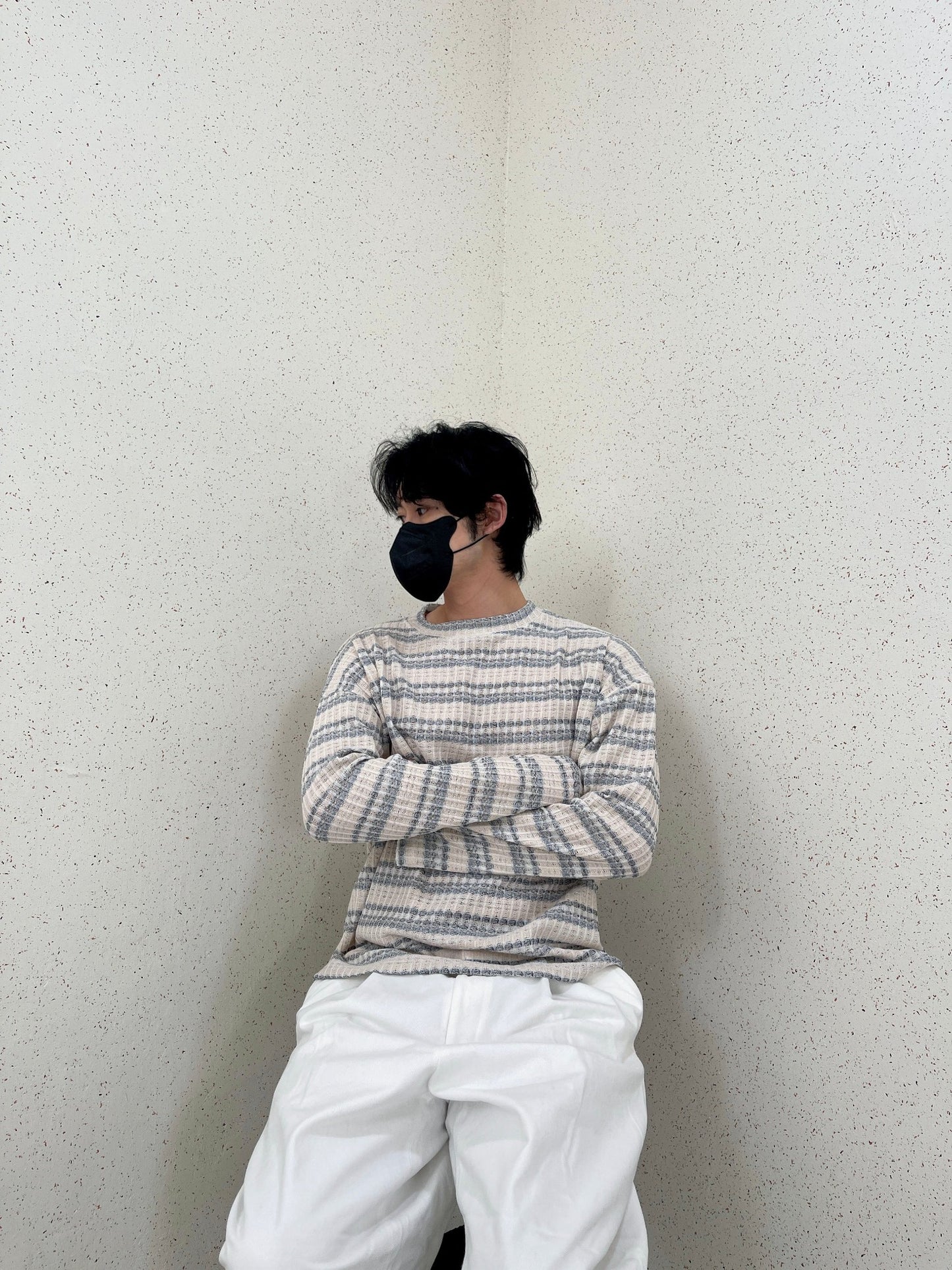 Unique Stripe Knit Grey 스트라이프 니트티 봄 남자니트 루즈핏 오버핏 단가라니트 그레이