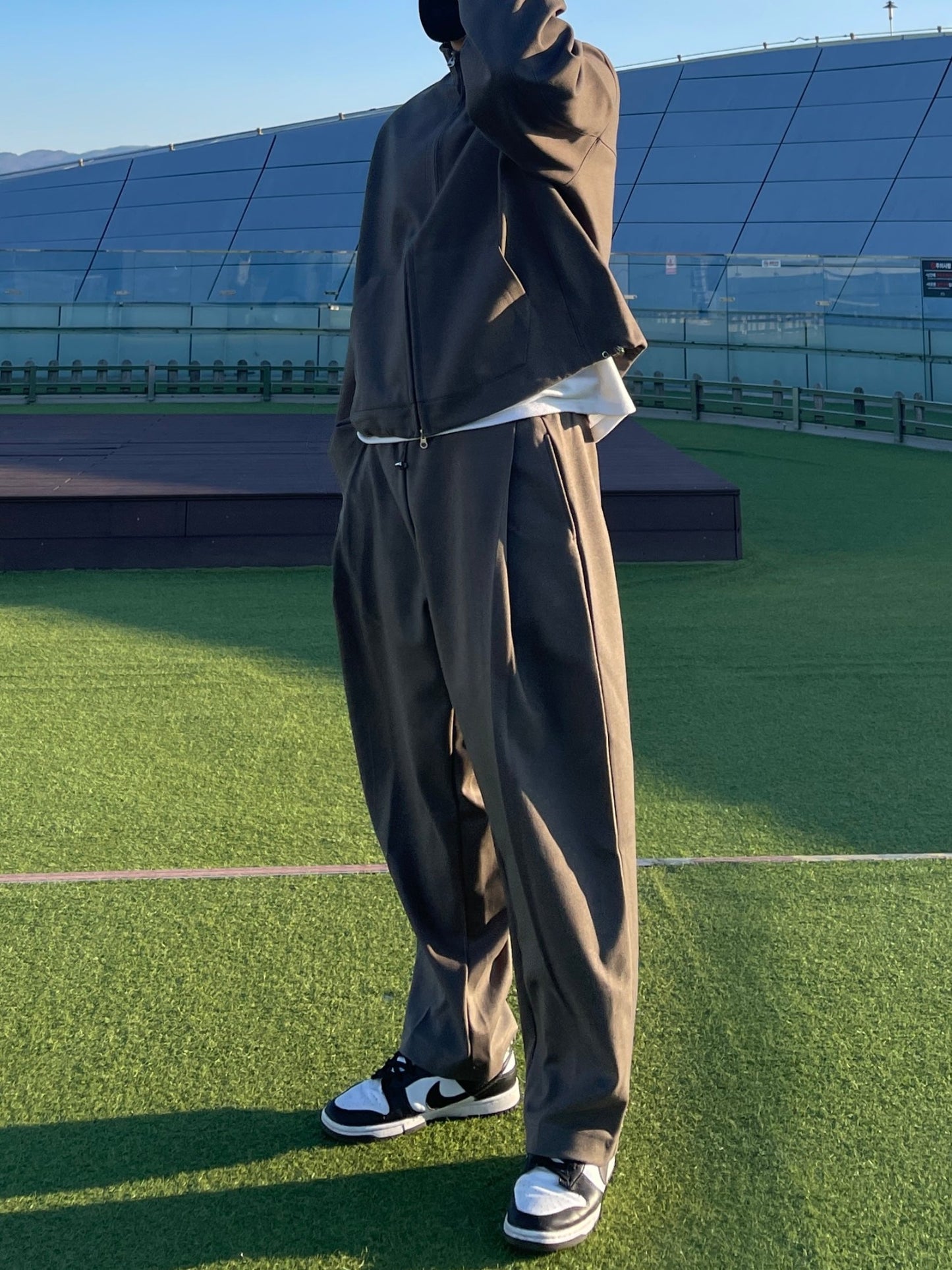 Woven Fleece Onetuck Wide Pants Khaki brown