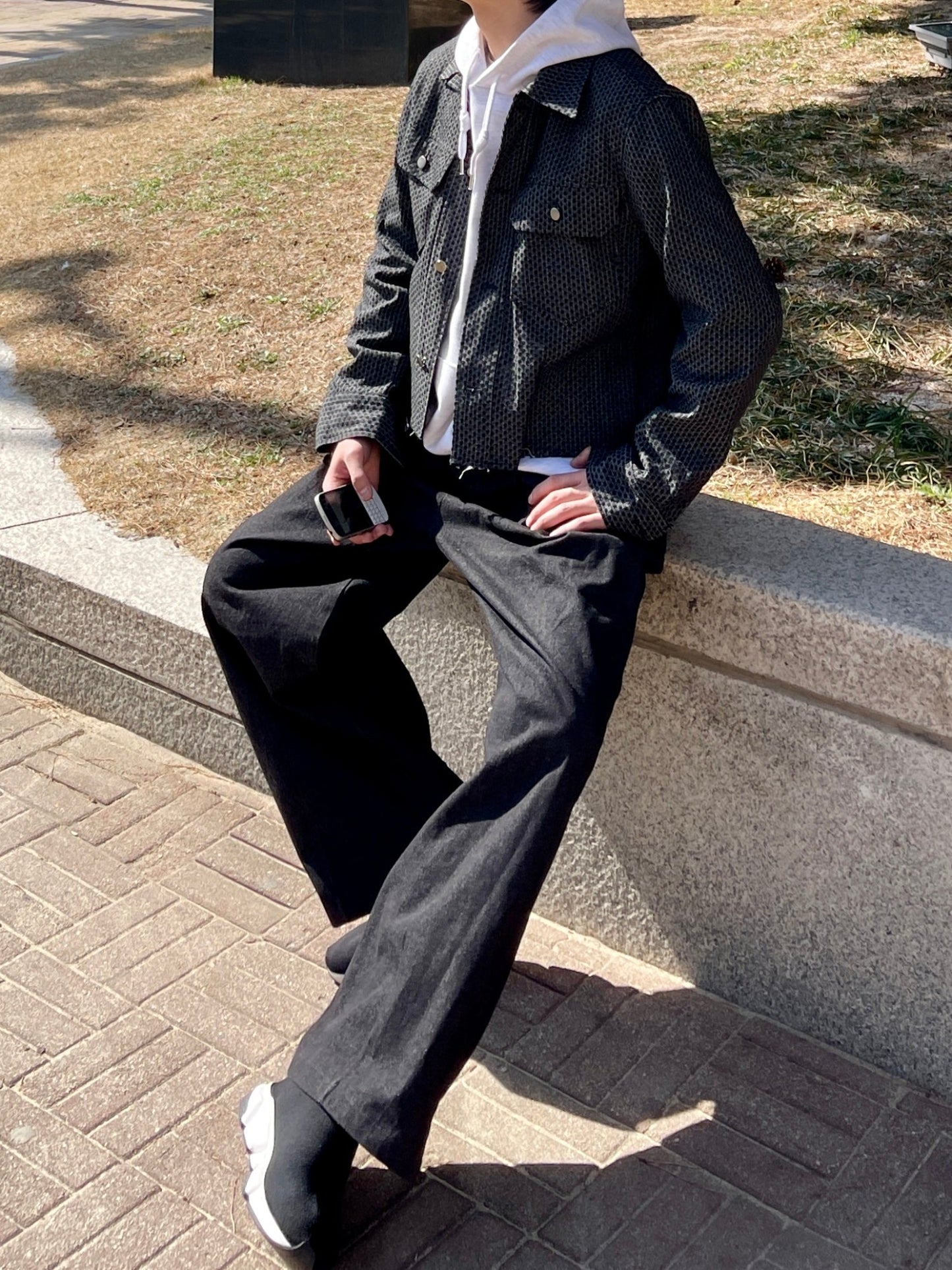Crop Cutting Denim Jacket Black 남자데님자켓 밑단컷팅 크롭자켓 오버핏 흑청
