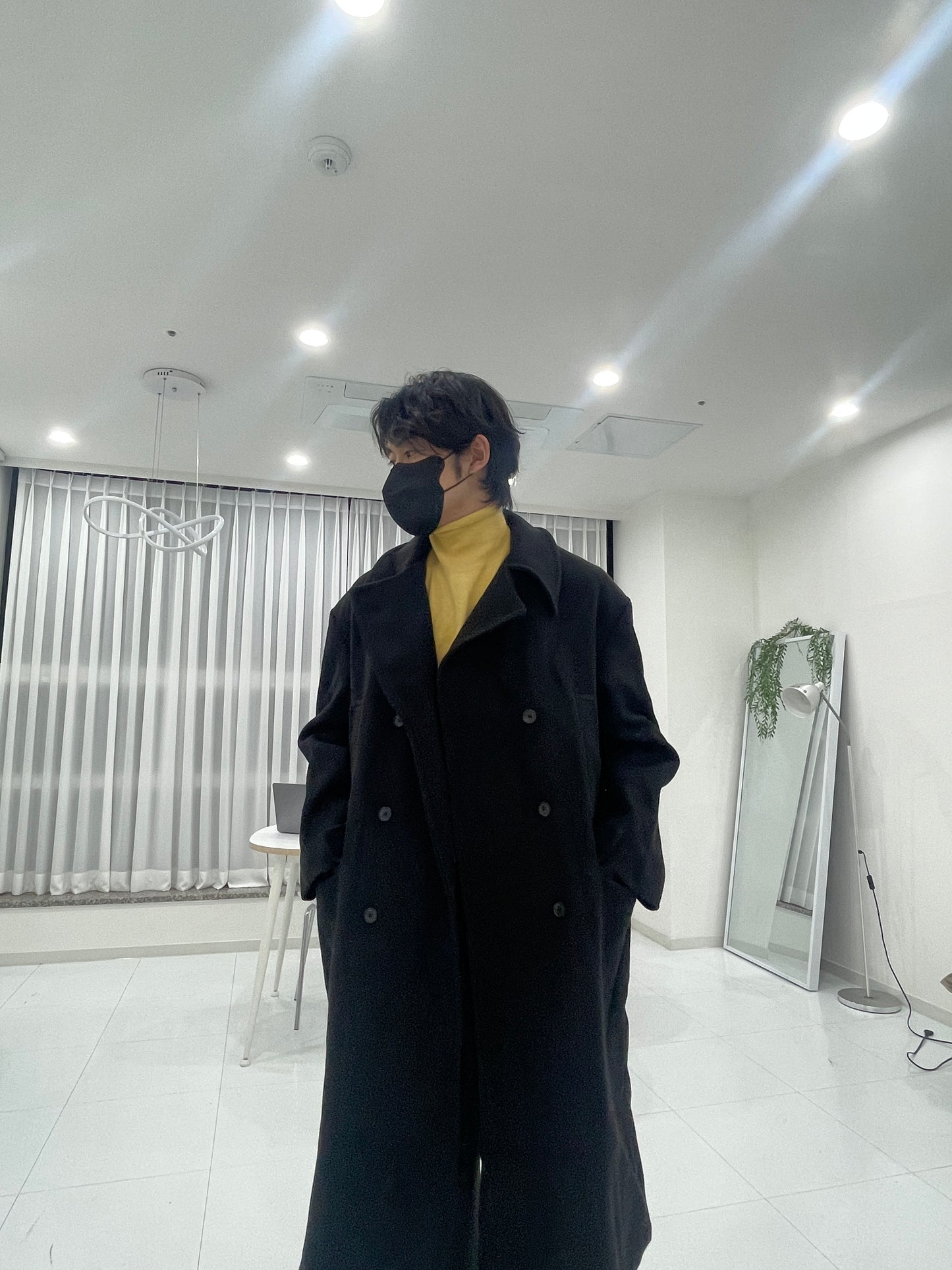 Back Slit Overfit Double Coat Black