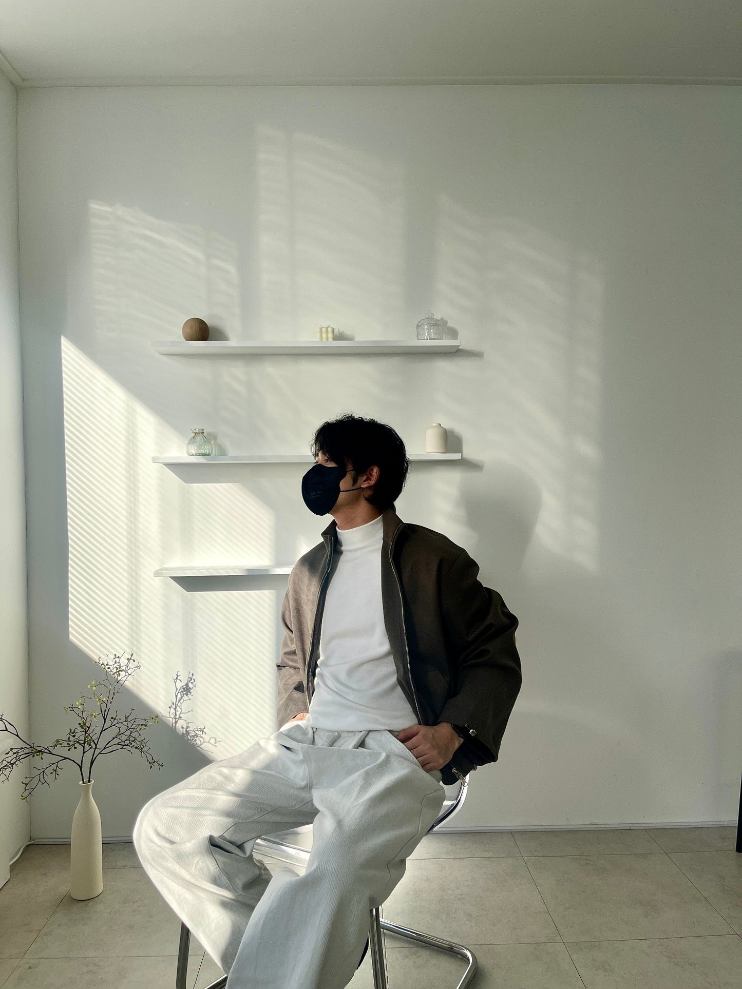 Woven Fleece 2way Zipup Jacket Khaki brown