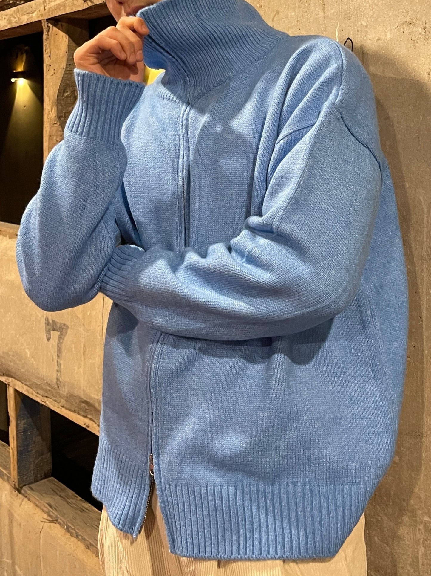 Turtleneck Knit 2way Zipup Skyblue