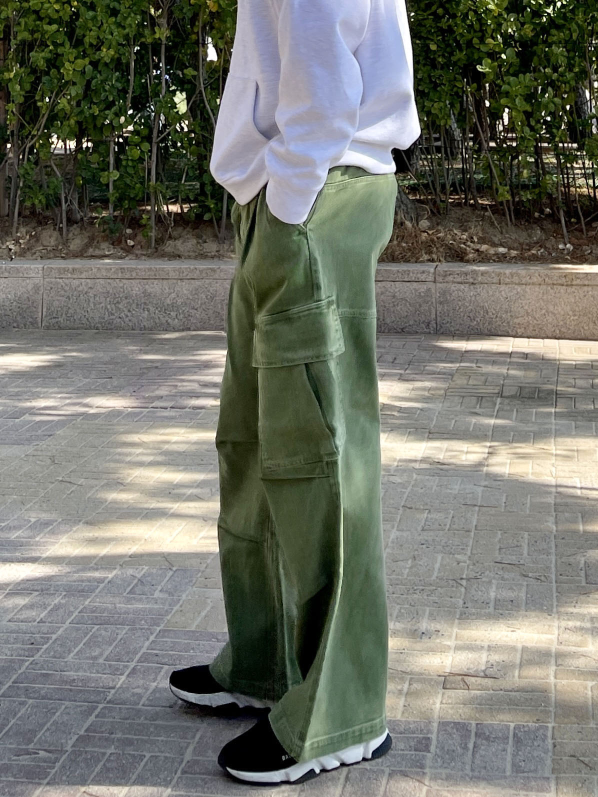 남성카고바지 와이드핏 핀턱 건빵 스트릿룩 올리브 Dyeing Wide Cargo Pants Olive