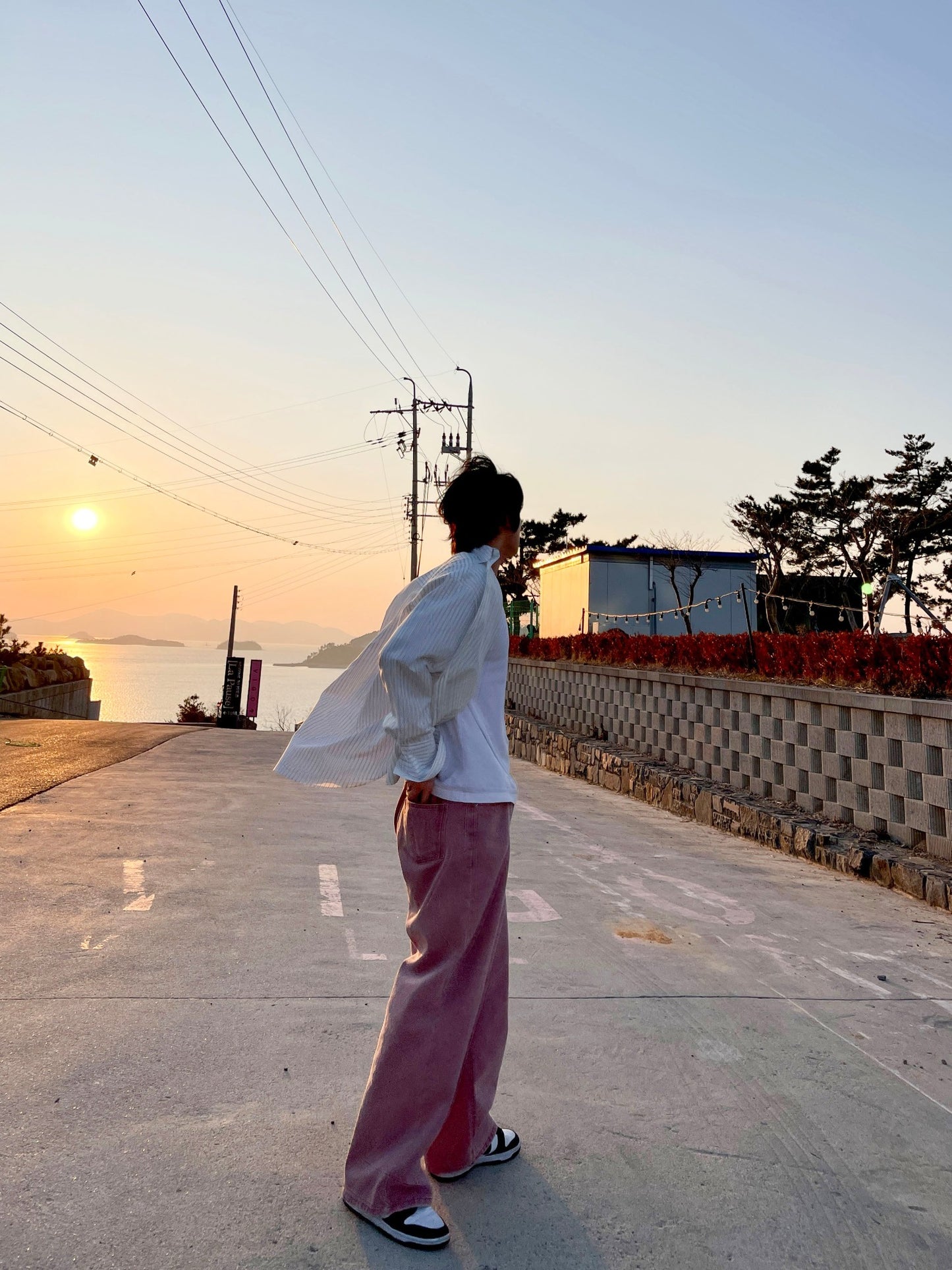 남자오버핏 스트라이프 셔츠 빅사이즈 벌룬핏 긴팔셔츠 화이트 Big Cuffs Balloon Stripe Shirts White