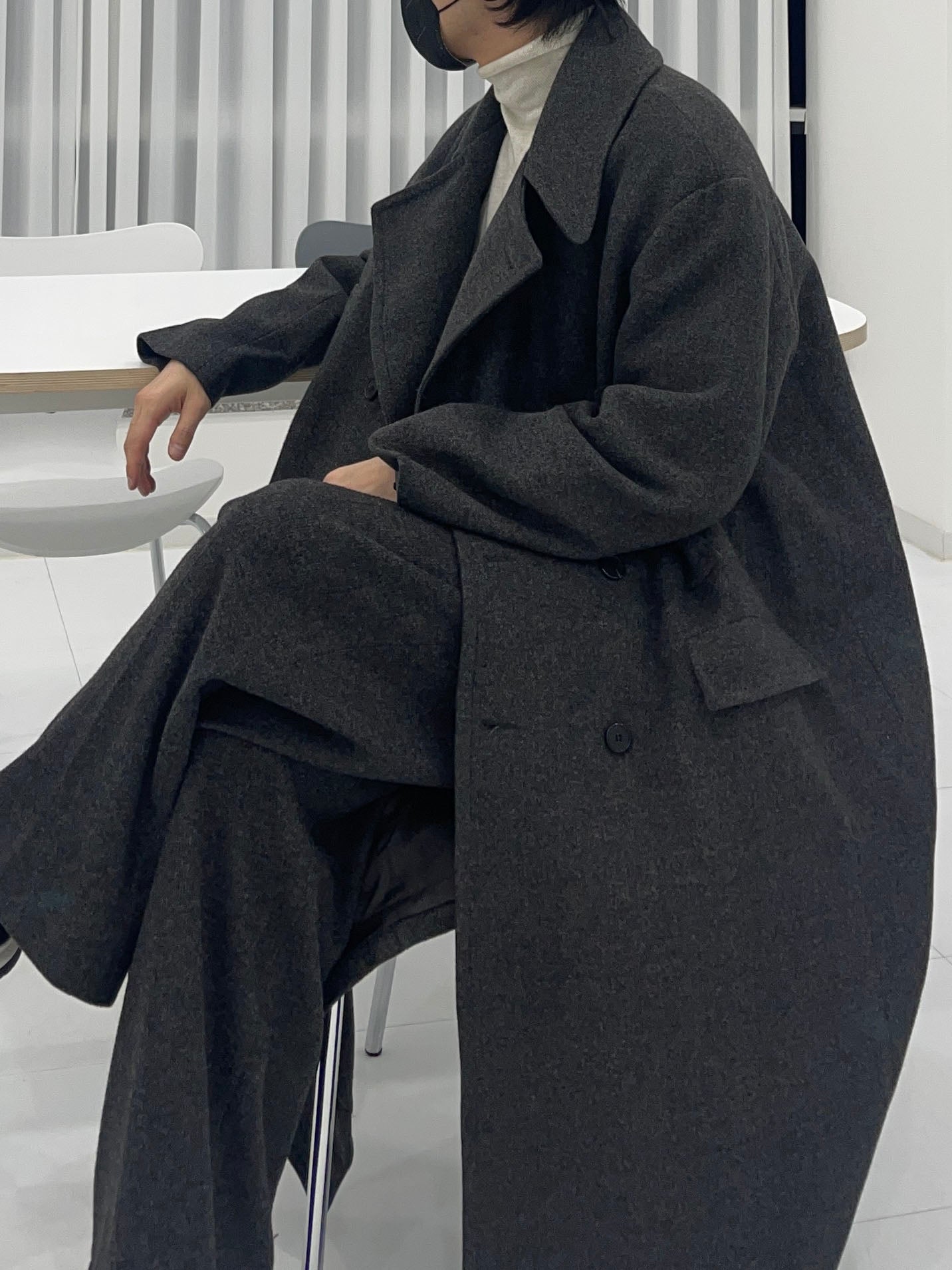 Back Slit Overfit Double Coat Charcoal