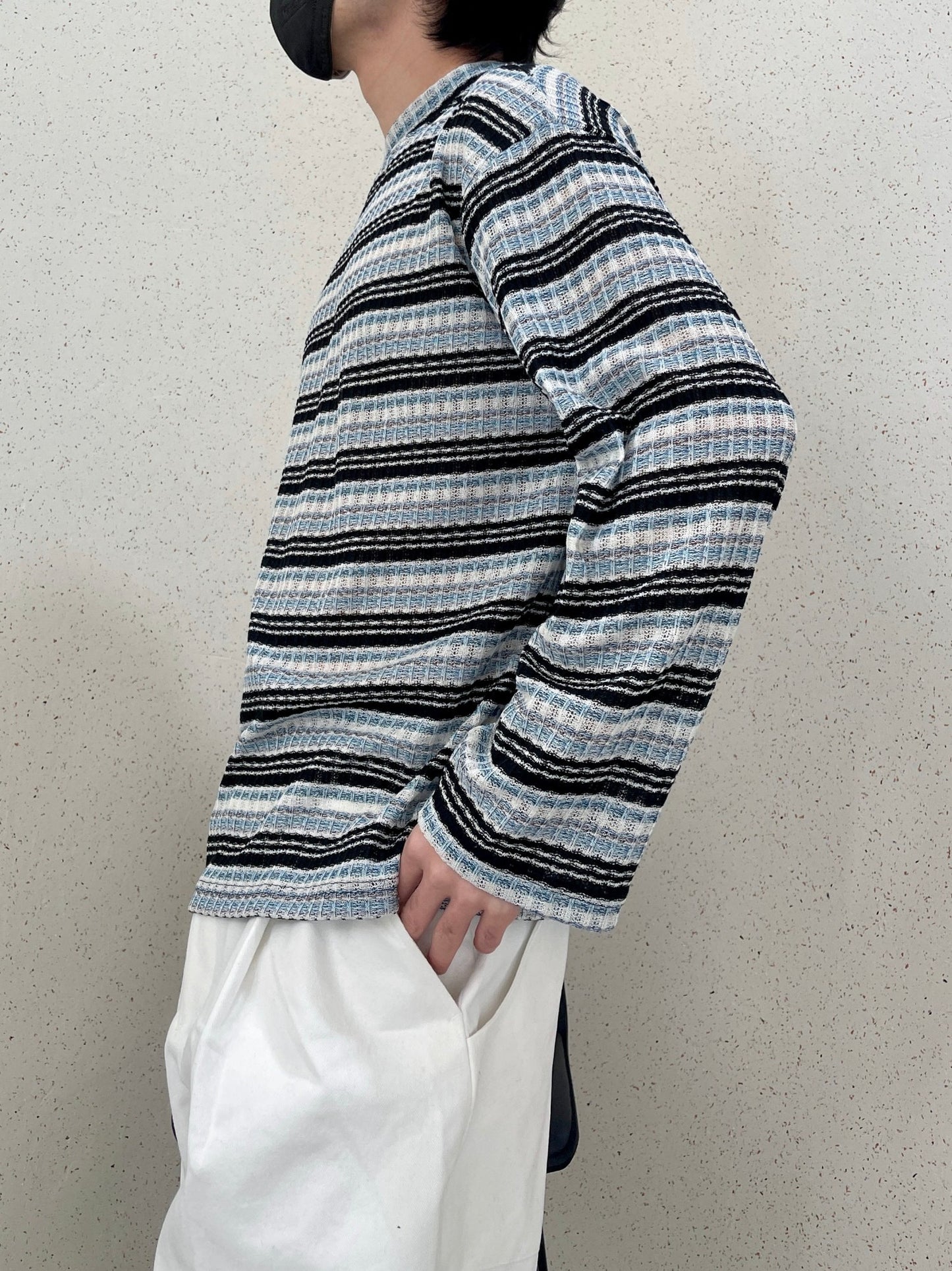 Unique Stripe Knit Black 스트라이프 니트티 봄 남자니트 루즈핏 오버핏 단가라니트 블랙
