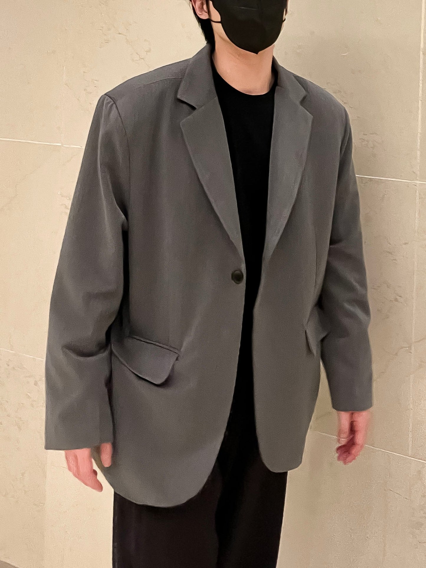 남자 싱글블레이저 오버핏 봄 미니멀룩 그레이 Daddy Single Blazer grey