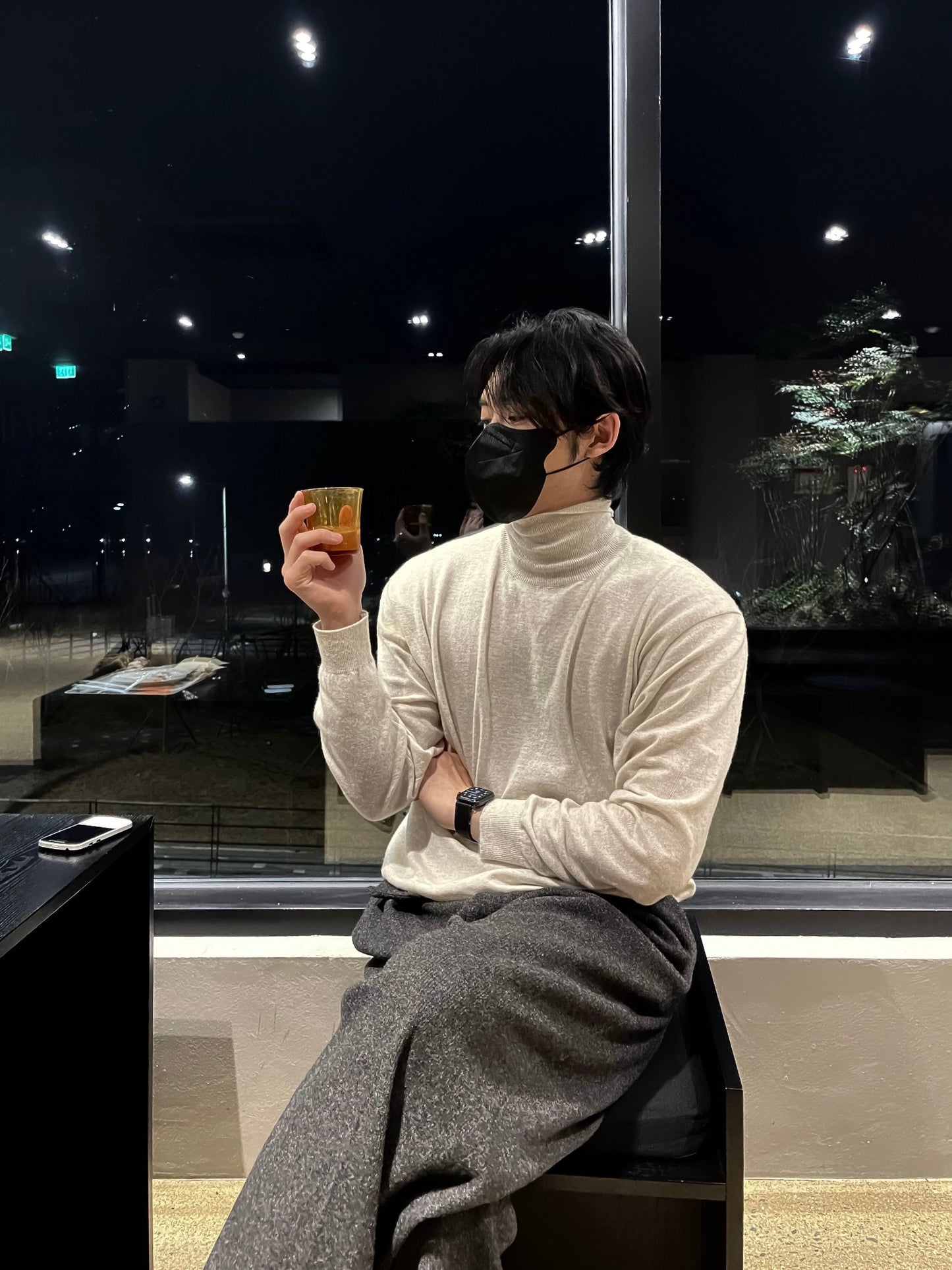Cashmere Slit Turtleneck Sweater Oatmeal