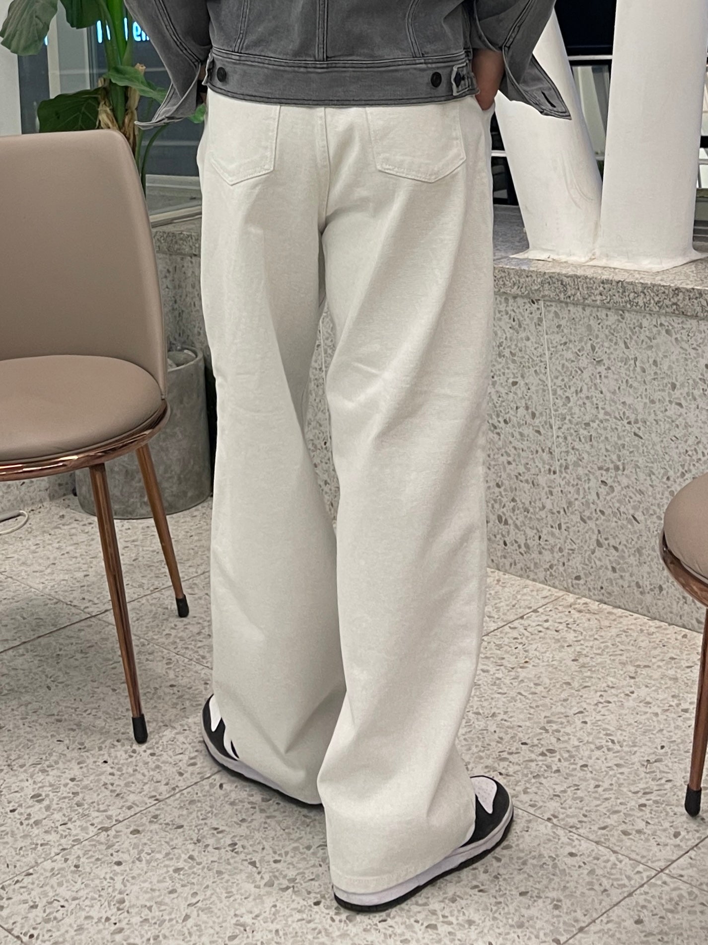 Long Wide Denim Pants Light gray
