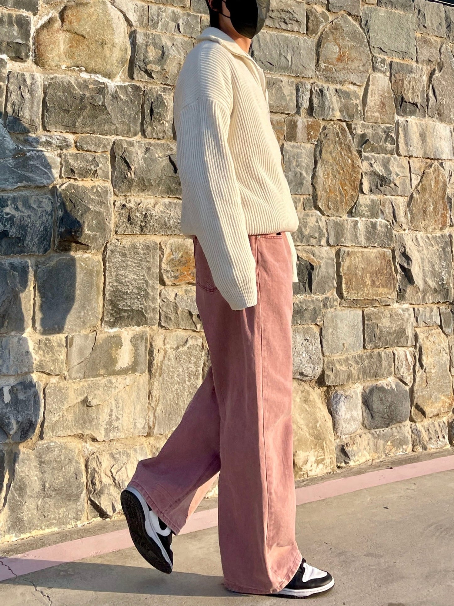 피그먼트 남자와이드바지 롱 와이드팬츠 오버핏 면바지 인디핑크 Pigment Cotton Wide Pants Indie Pink