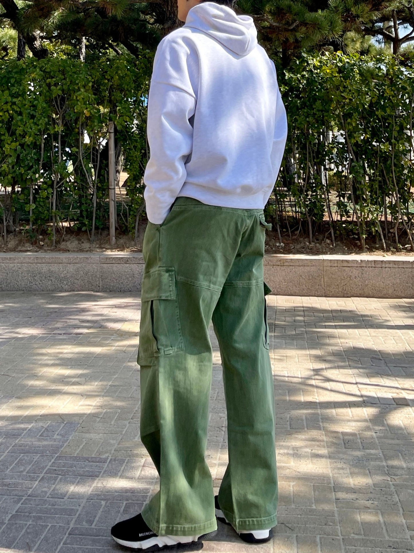 남성카고바지 와이드핏 핀턱 건빵 스트릿룩 올리브 Dyeing Wide Cargo Pants Olive