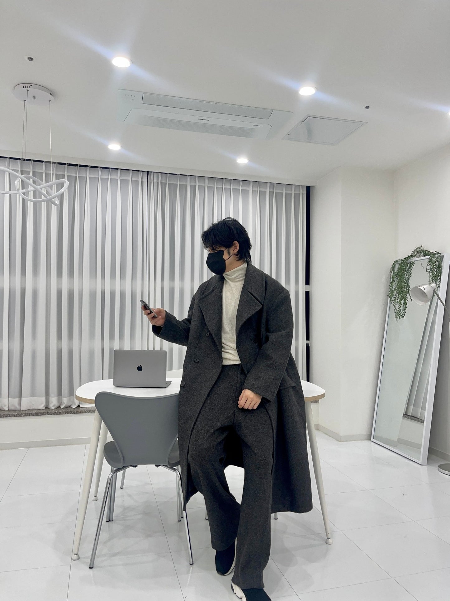 Back Slit Overfit Double Coat Charcoal