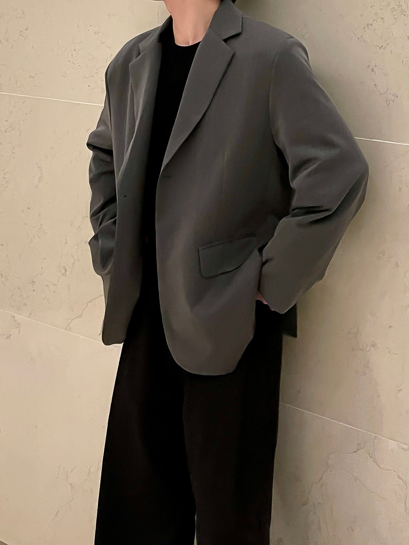 남자 싱글블레이저 오버핏 봄 미니멀룩 그레이 Daddy Single Blazer grey